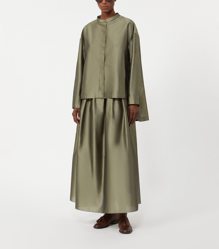 Max Mara Womens Satin Oversized Shirt Sage Green Image 4