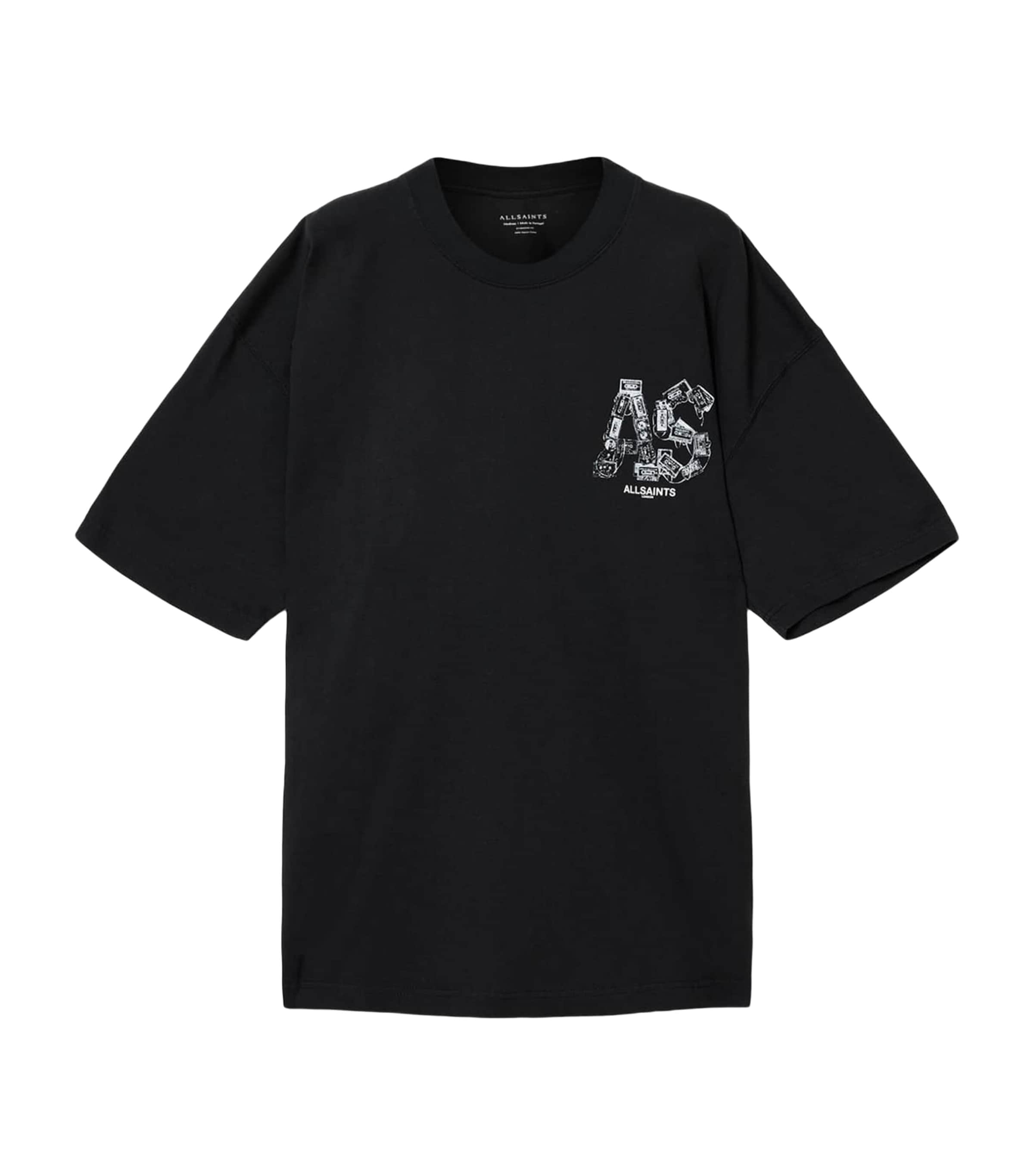AllSaints Black Organic Cotton Mixtape T-Shirt | Harrods US