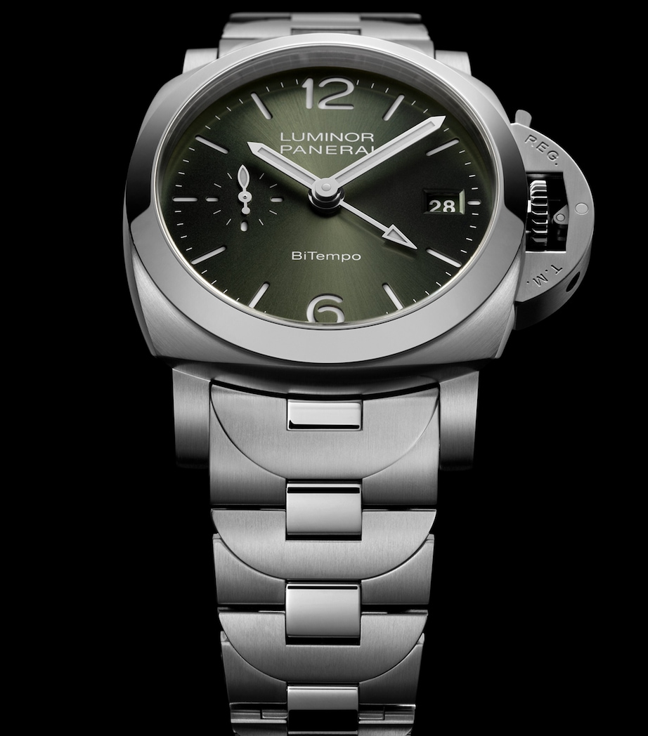Brushed Steel Luminor Quaranta BiTempo Watch 40mm GREEN Image 6