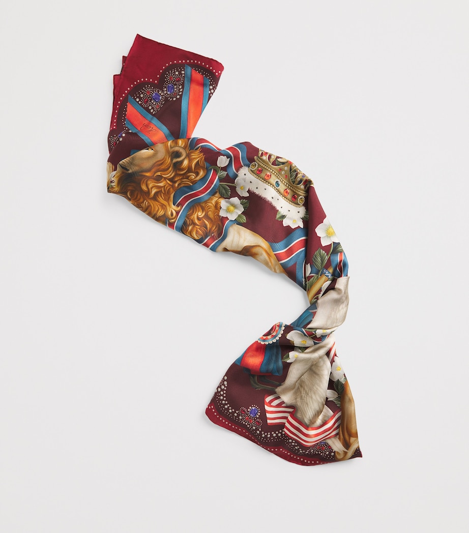 Harrods Silk Lion Regalia Print Square Scarf Burgundy Image 5