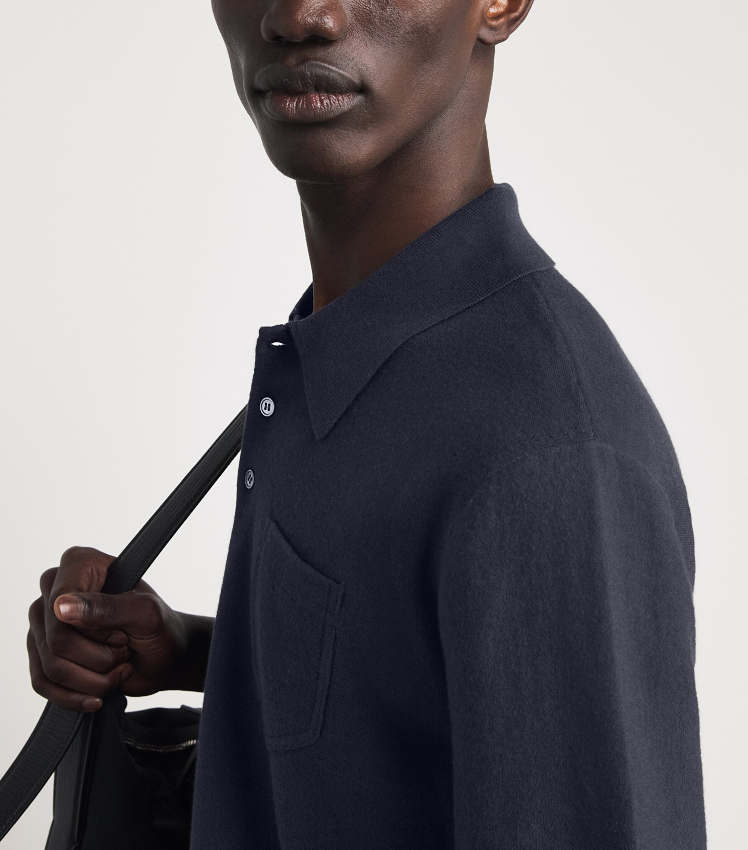 A.P.C. Mens Cotton-Cashmere Eliot Polo Shirt Iak Dark Navy Image 3