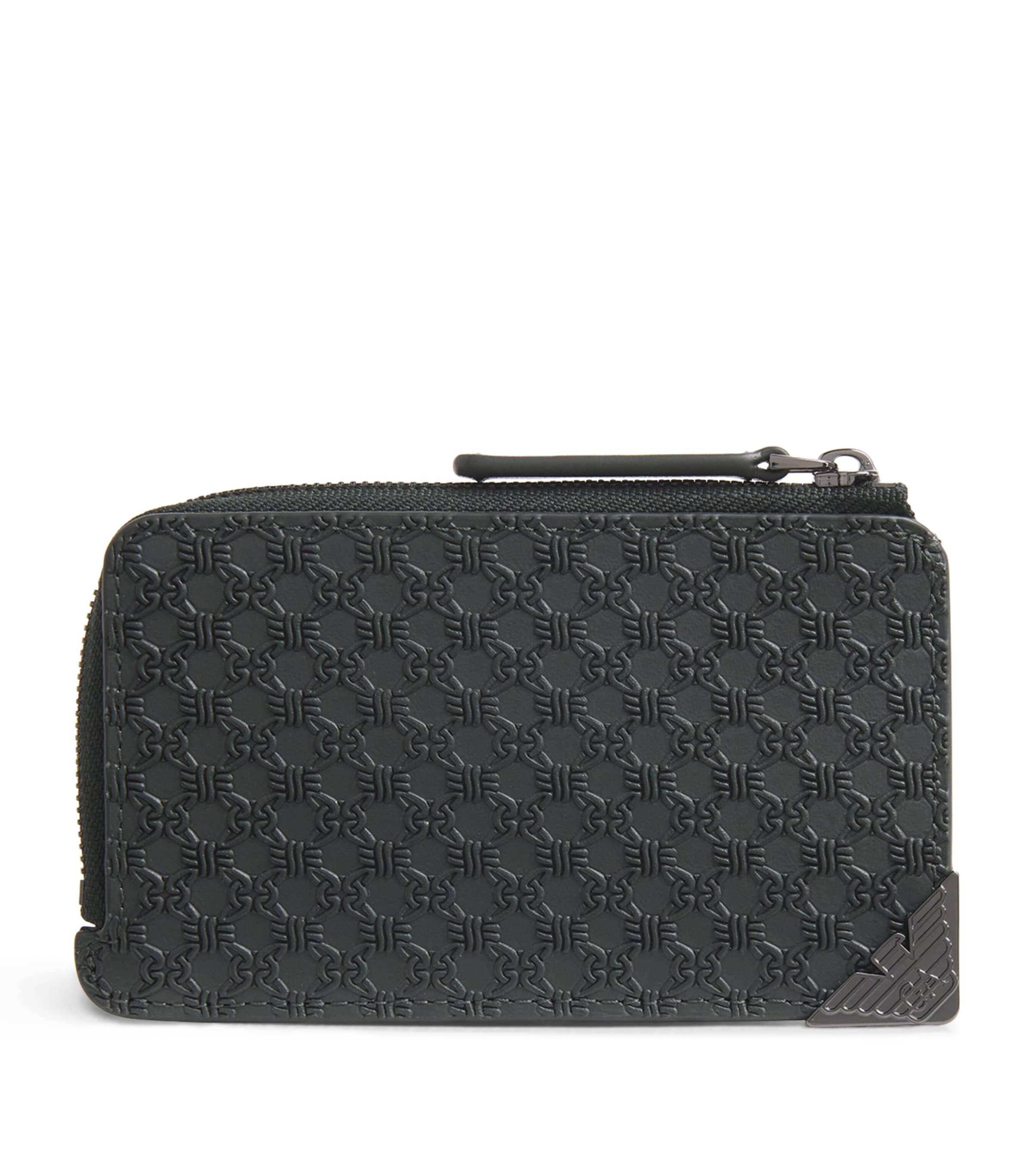 Emporio Armani Leather Zip-up Card Holder In Black