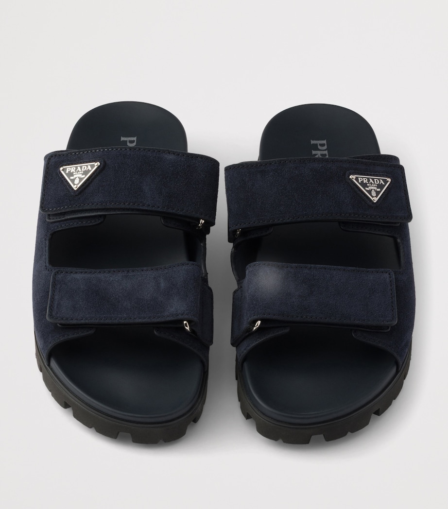 Prada Suede Velcro Sandals Blue Image 3