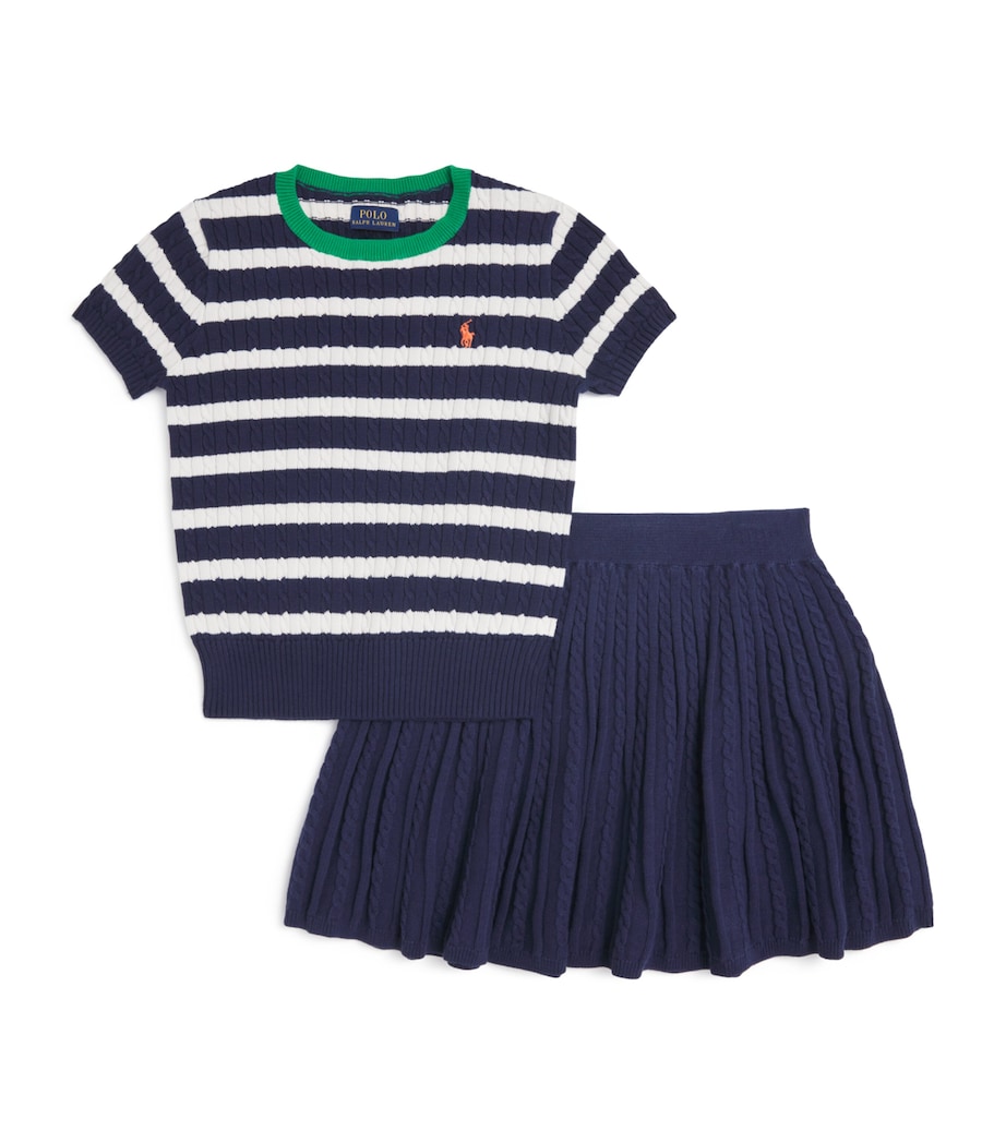 Cable-Knit Stripe Top and Skirt Set (7-14 Years) NPT NVY ML Image 1