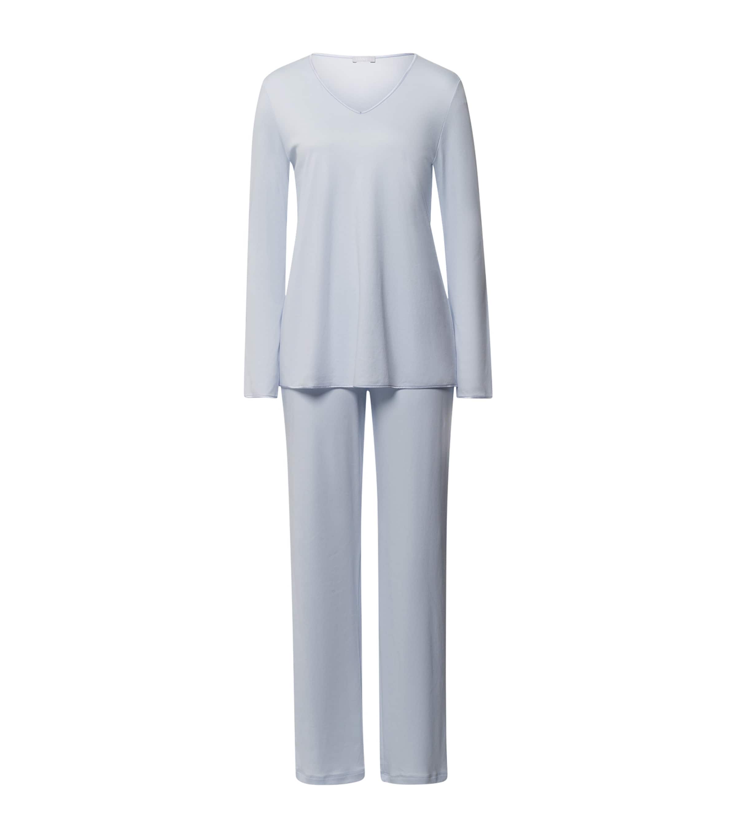 Hanro Cotton Long-sleeve Pyjama Set In Blue