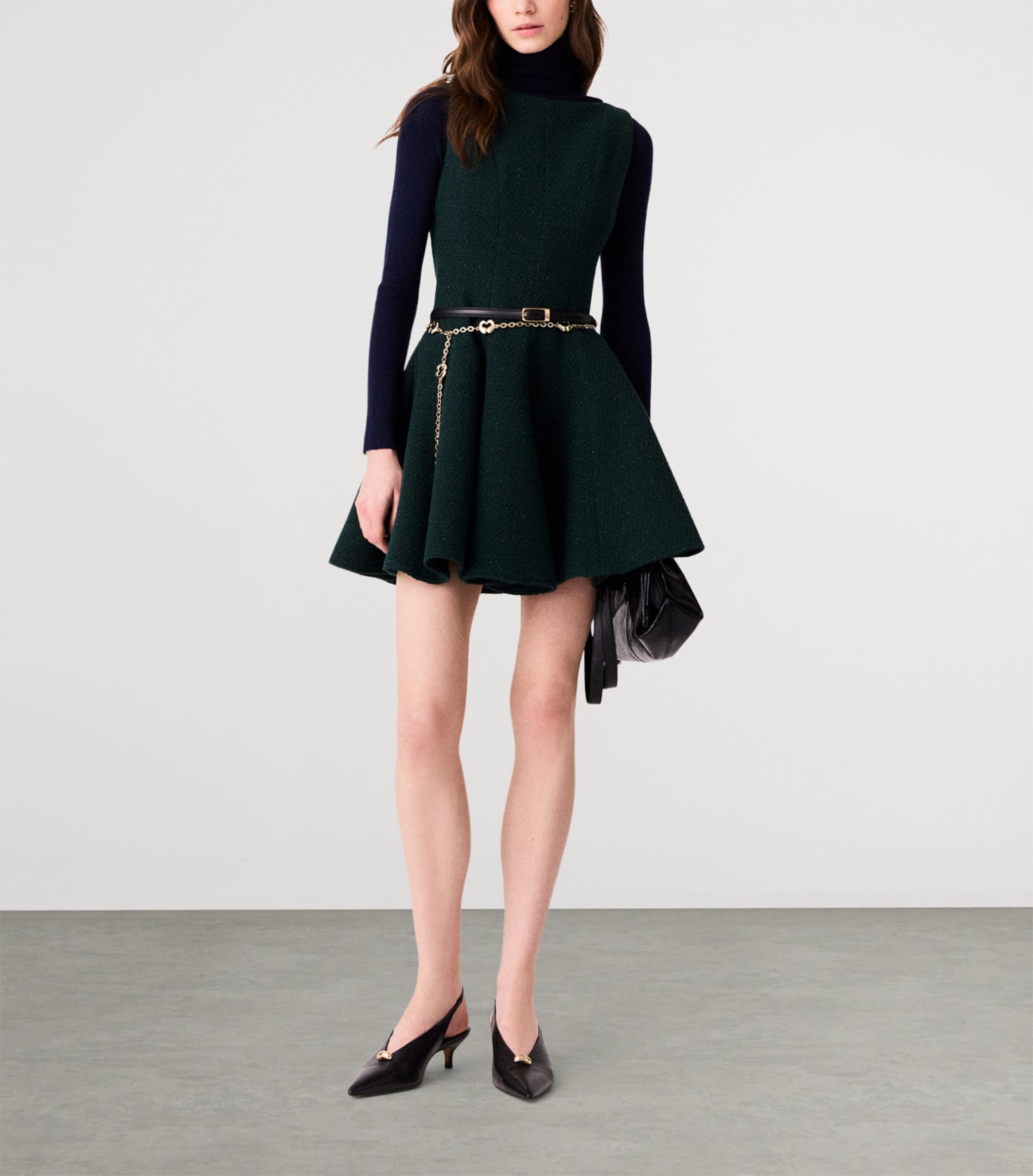 Maje Womens Tweed Sleeveless Mini Dress Bottle Green Image 2