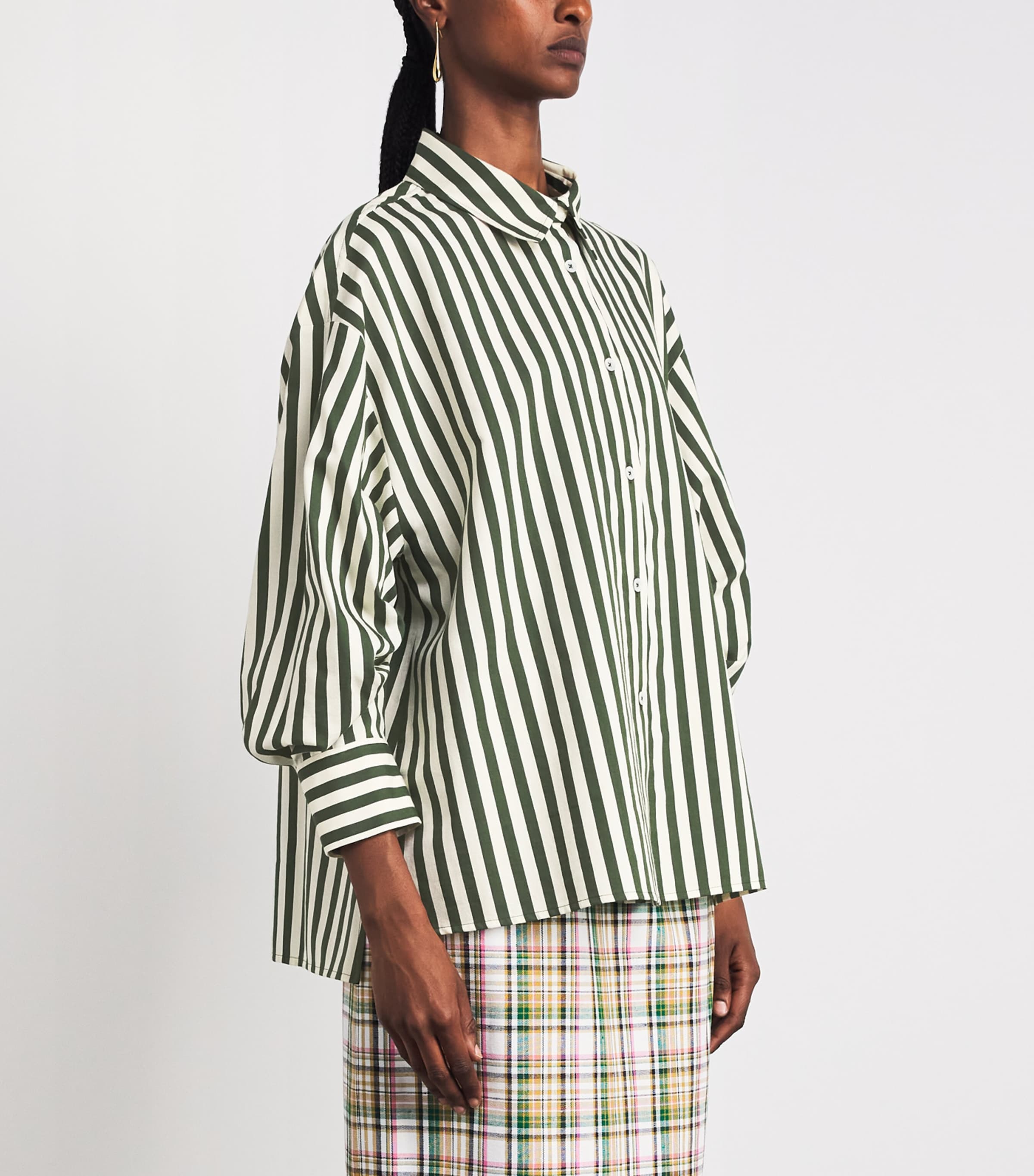 Carolina Herrera Womens Stripe Clara Shirt Ivry Rcng Green Image 4