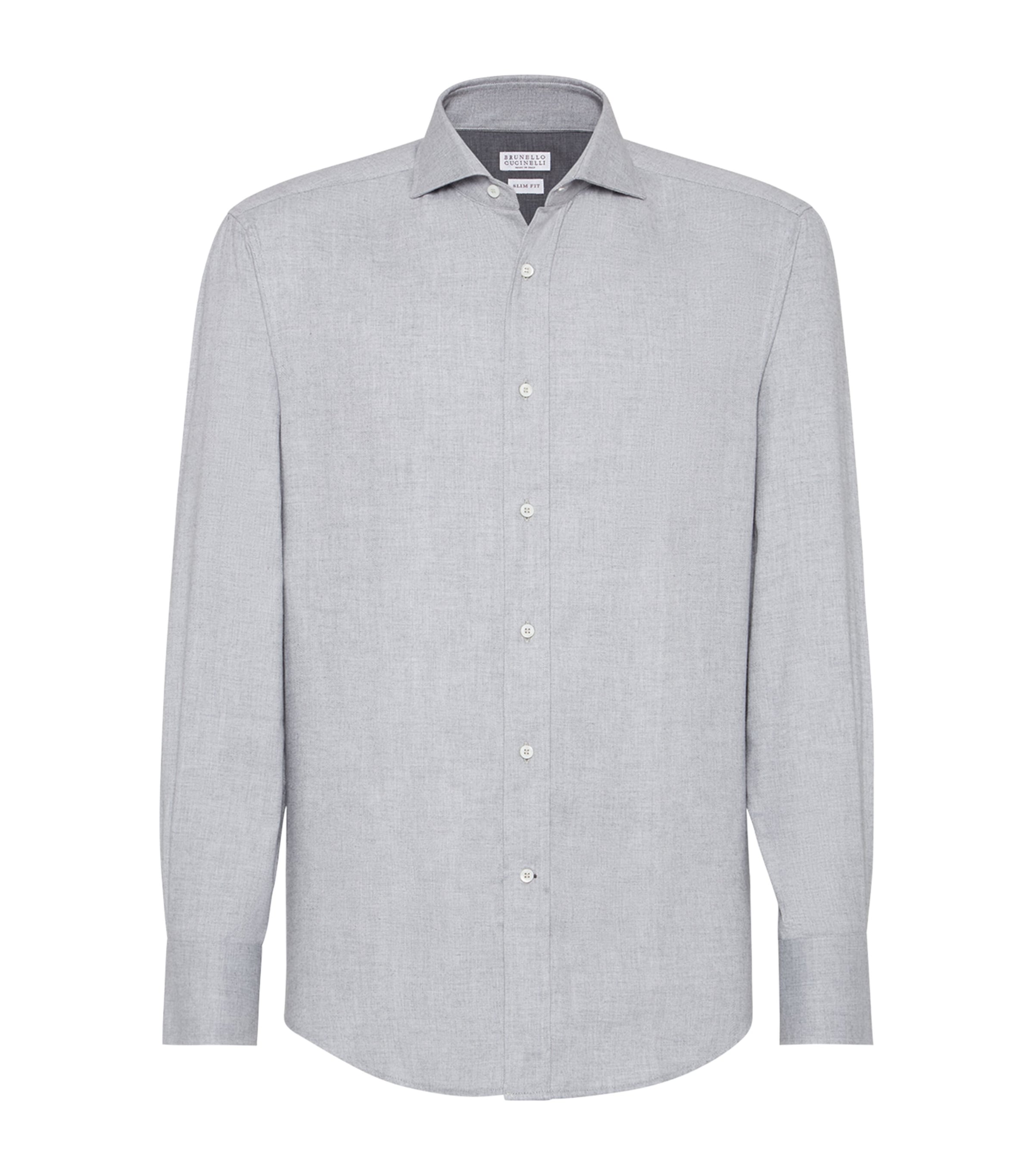 Brunello Cucinelli Cotton-blend Chevron Flannel Shirt In Gray