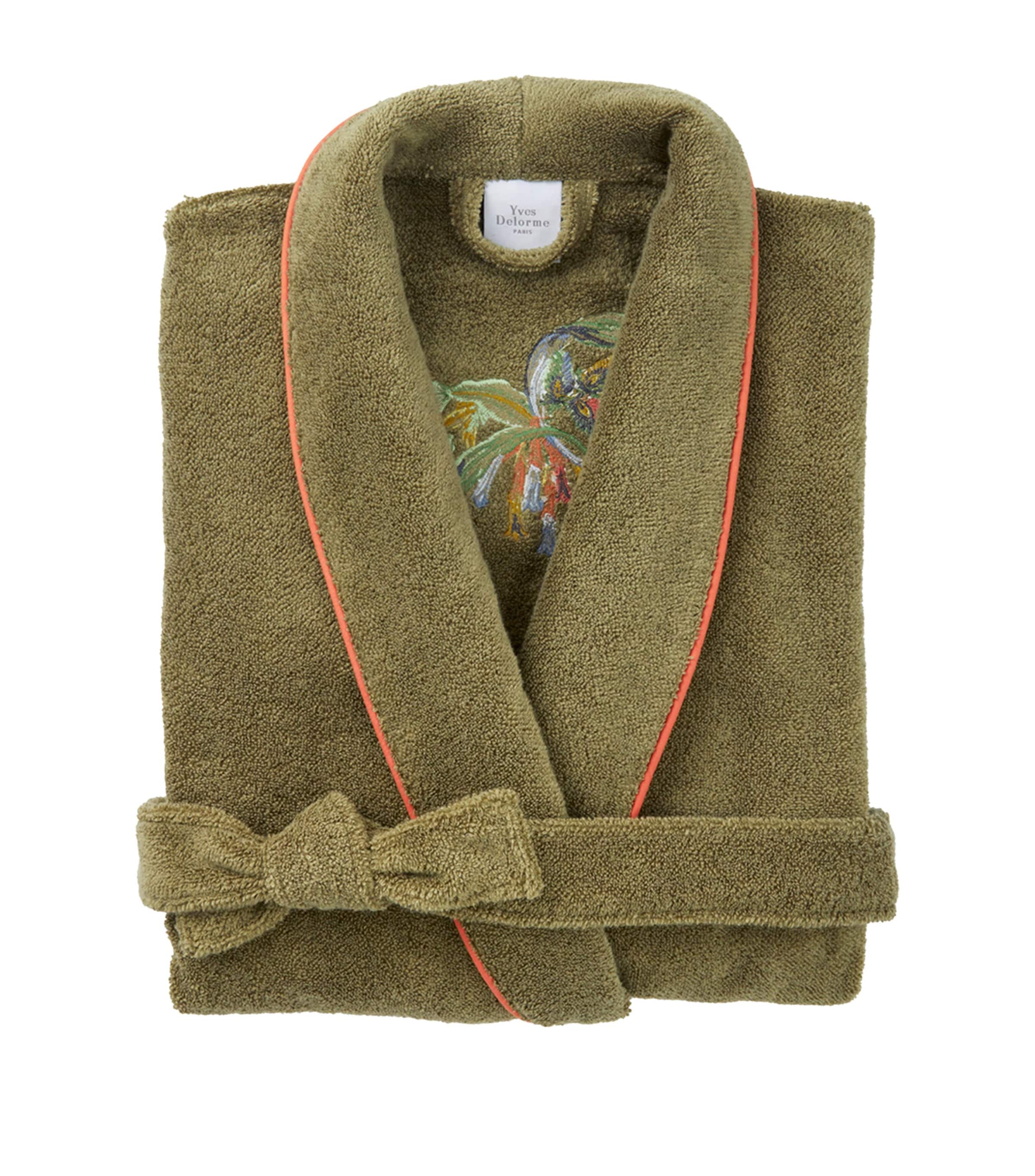 Cotton-Blend Embroidered Eze Bathrobe KAKI Image 3