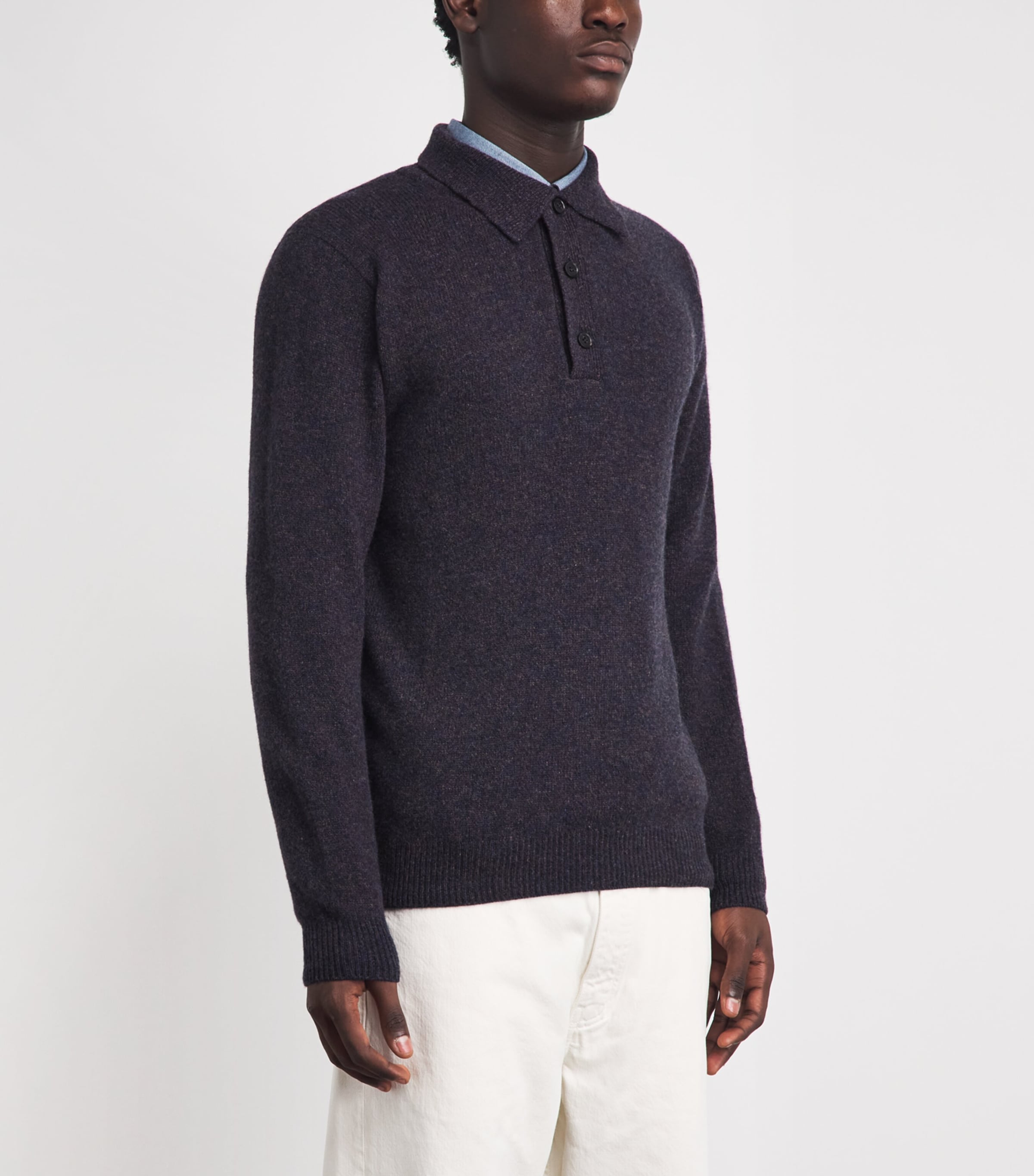 Sunspel Mens Lambswool Knitted Polo Sweater Midnight Navy T Image 4