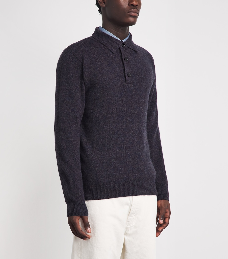Sunspel Mens Lambswool Knitted Polo Sweater Midnight Navy T Image 4