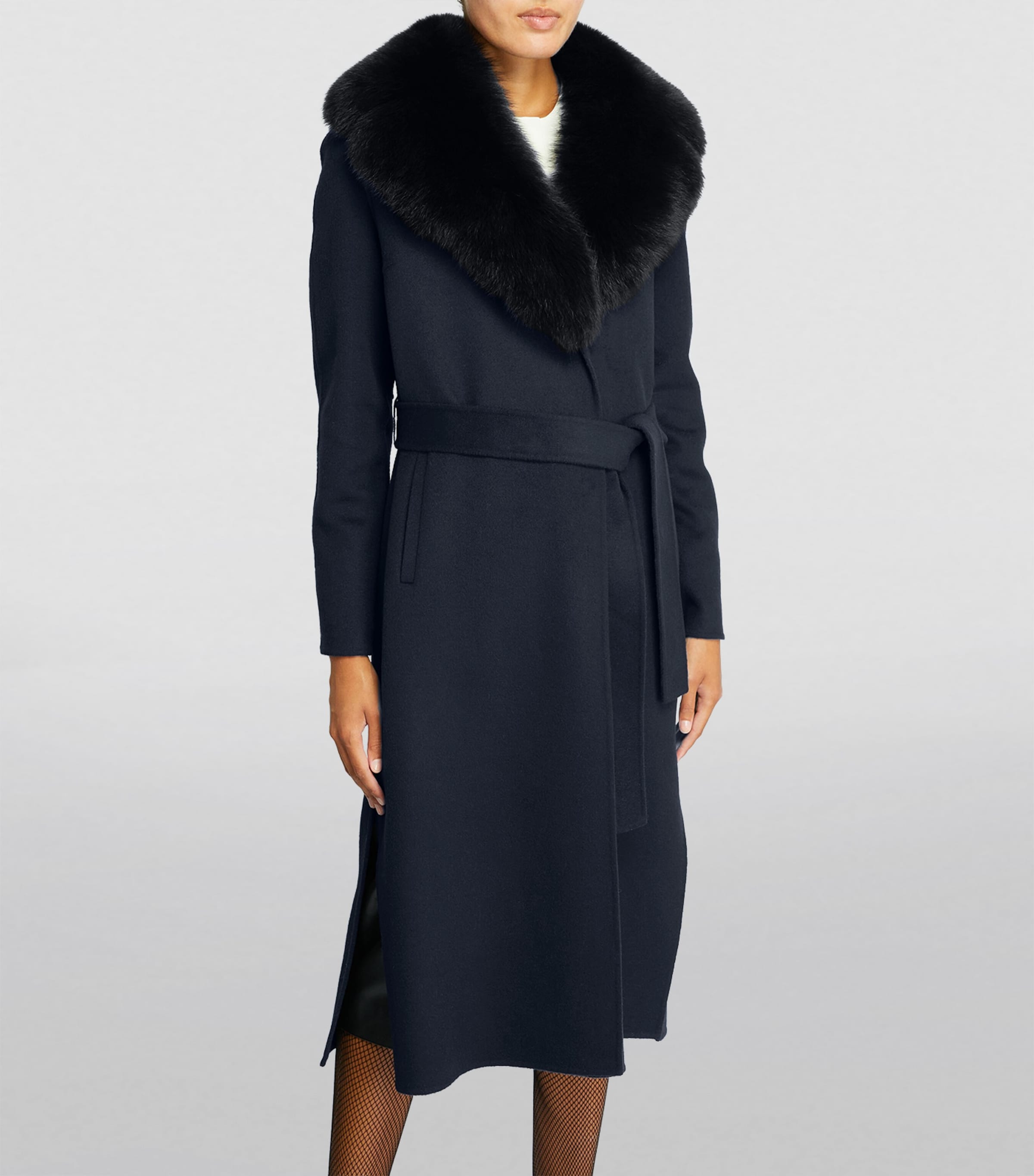 Cashmere-Wool Fox Fur-Trim Coat A7033 Image 3