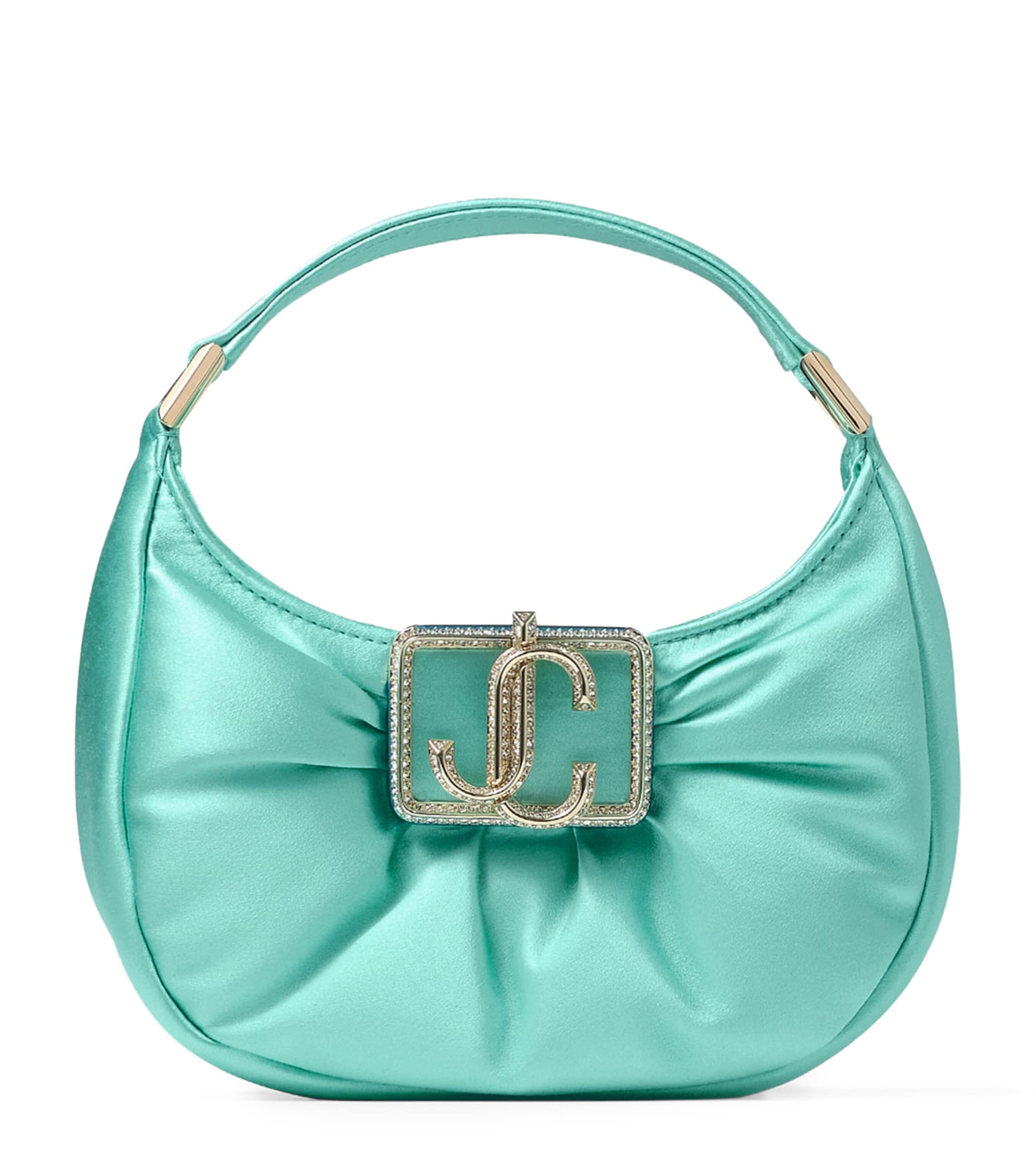 Shop Jimmy Choo Mini Satin Edie Shoulder Bag In Green