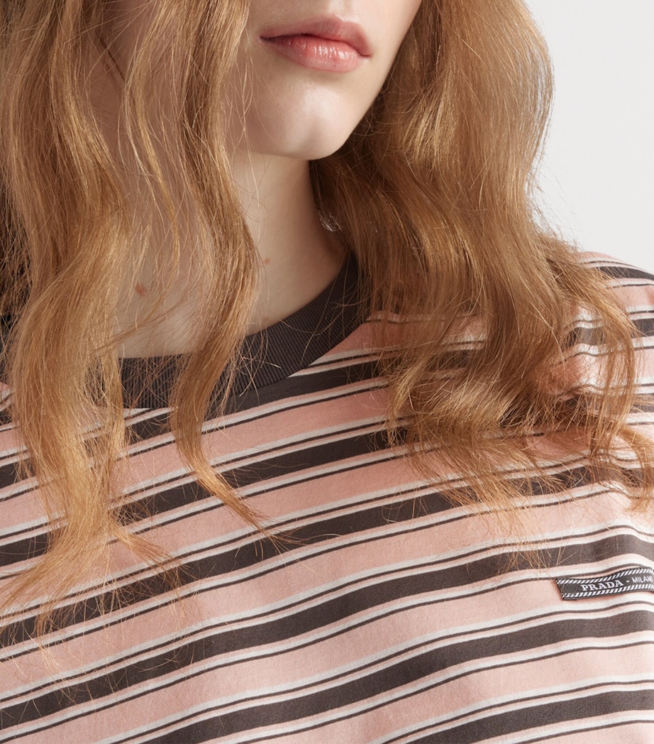 Prada Womens Cotton Stripe Lisle T-Shirt Image 3