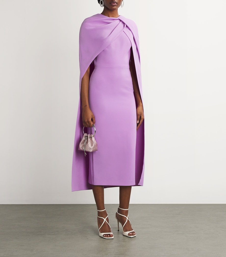 Safiyaa Purple Stretch-Crepe Cape Oria Midi Dress | Harrods US Safiyaa Purple Stretch-Crepe Cape Oria Midi Dress | Harrods US