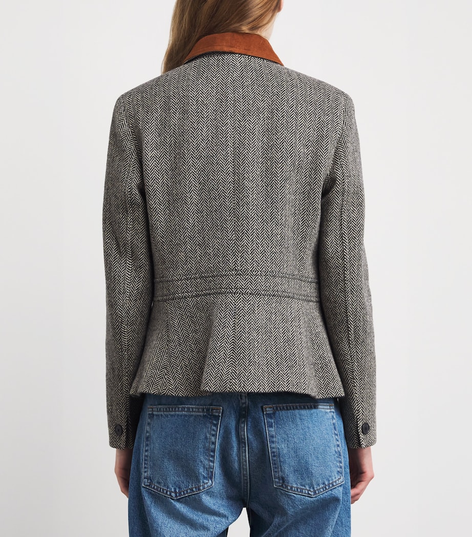 Wool-Blend Herringbone Suede-Trim Jacket BLACK/ CREAM HRRNGBN Image 4