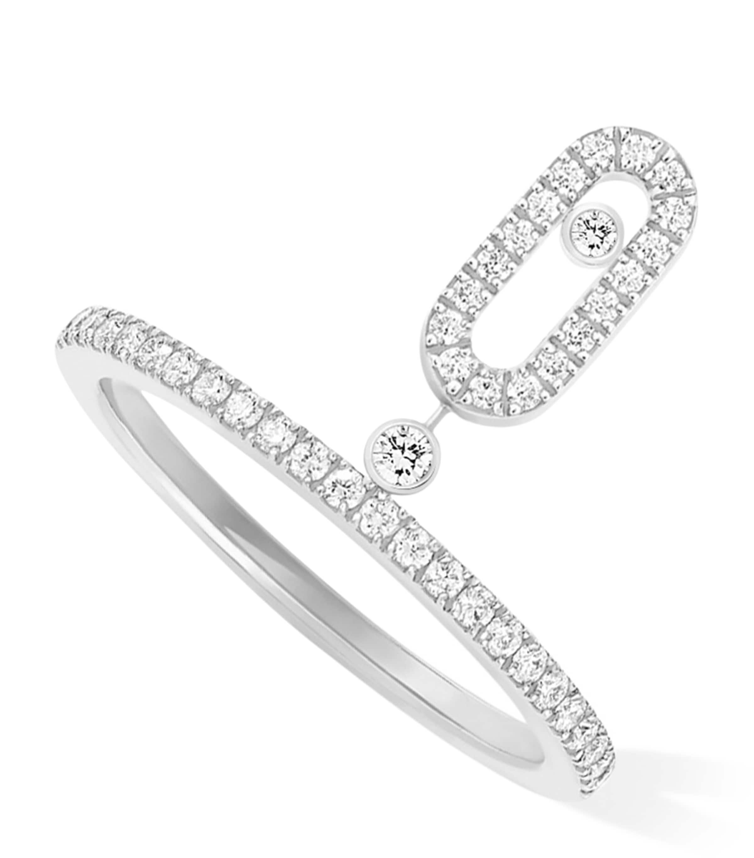 Messika Move Uno White Gold and White Diamond Pavé Drop Pendant Ring White Gold Image 1