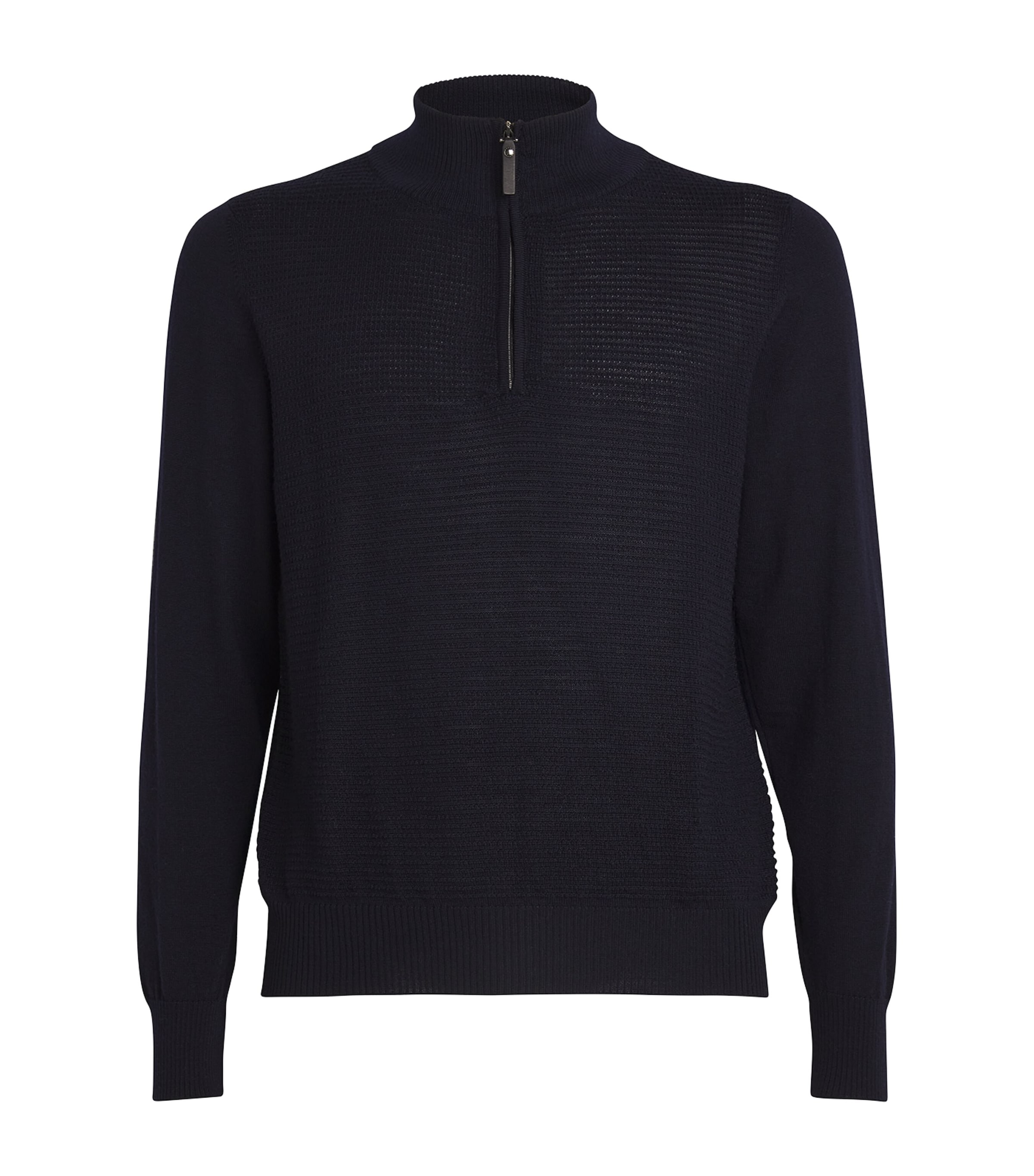 Canali Wool Textured Quarter-zip Sweater In Navy