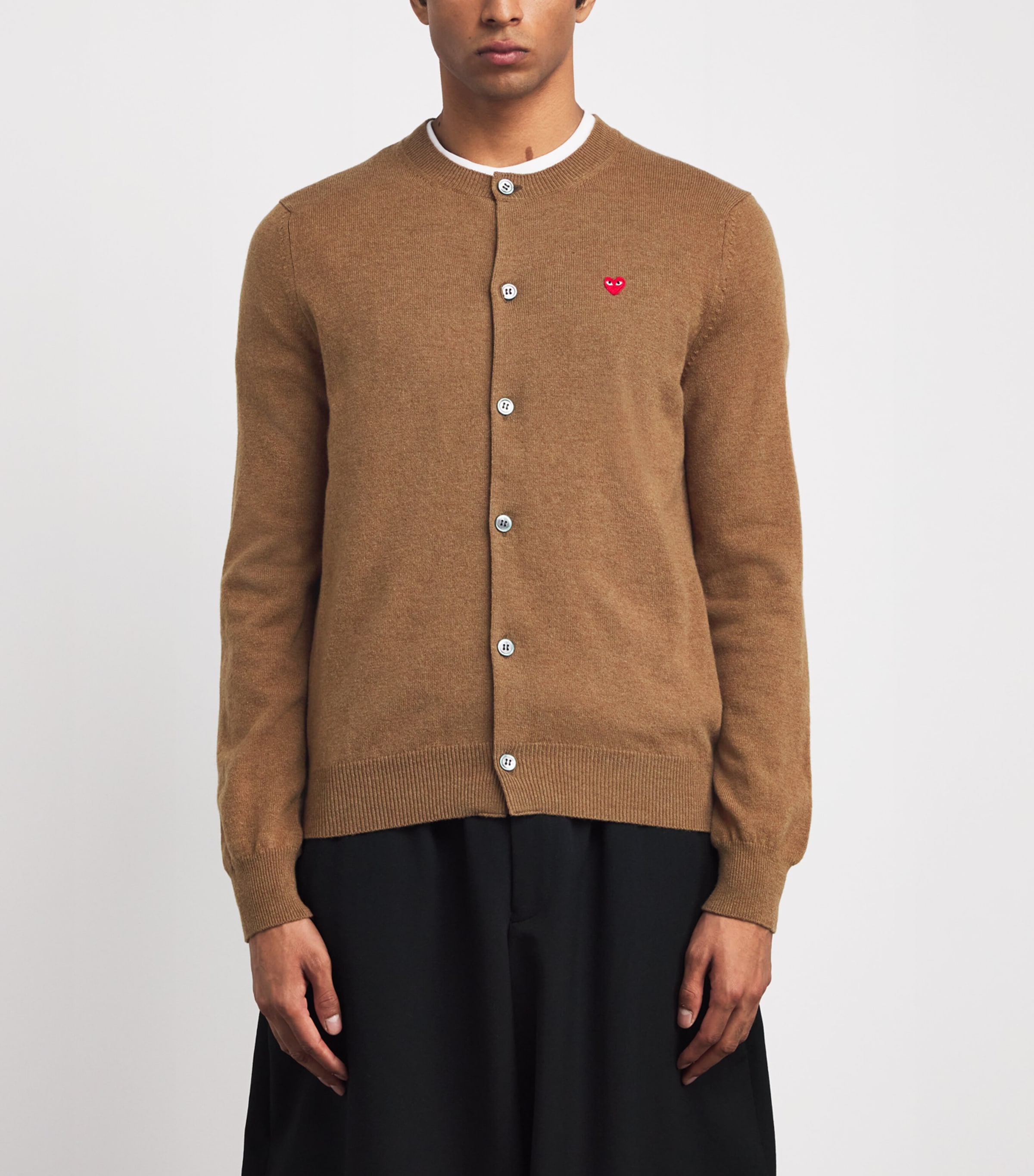 Comme Des Garçons Play Mens Wool Mini Heart Cardigan Brown Image 3