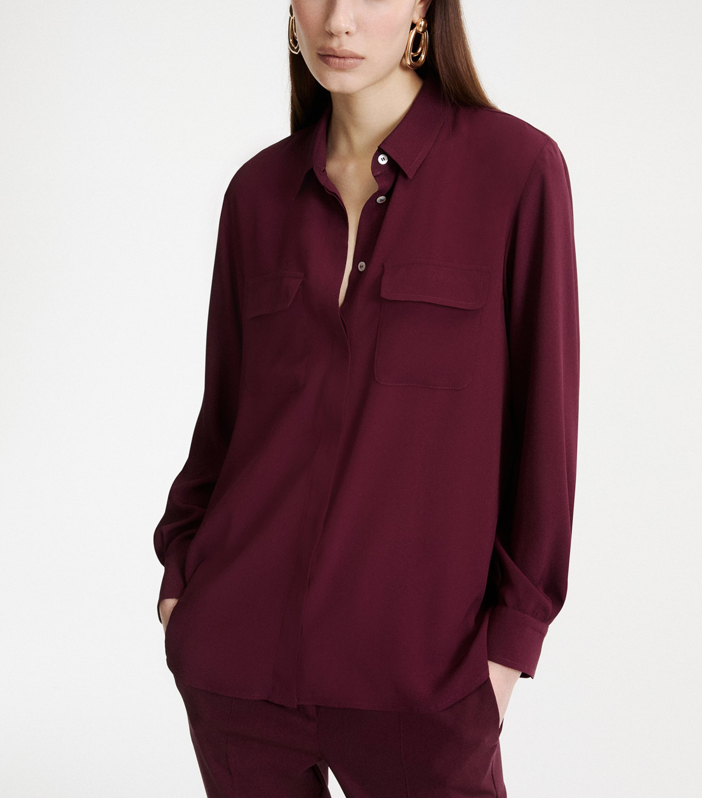 Marella Womens Patch-Pocket Shirt Bordeaux Image 5