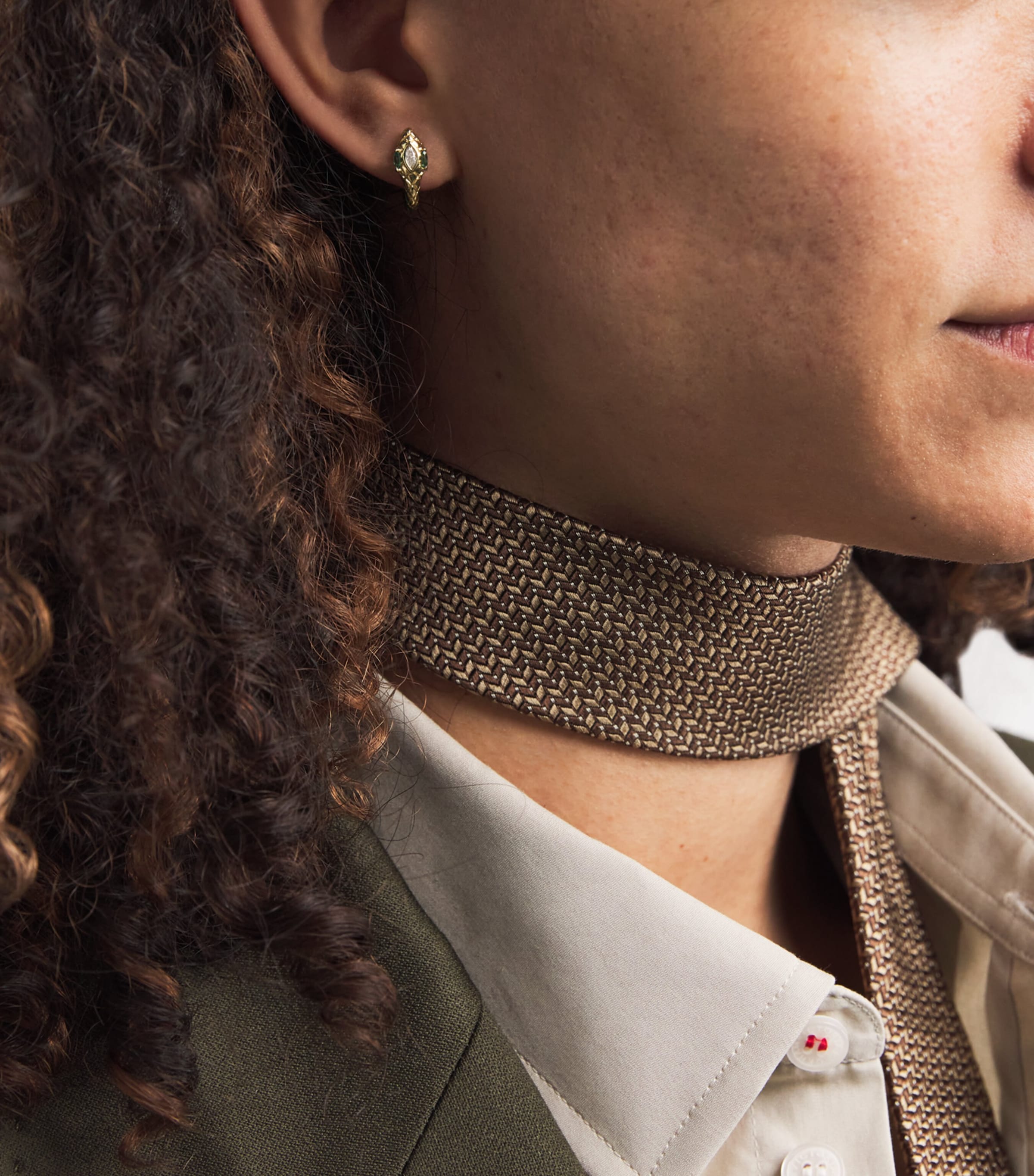 Yellow Gold, Diamond and Emerald Snake Single Huggie Earring YELLOW GOLD Image 5