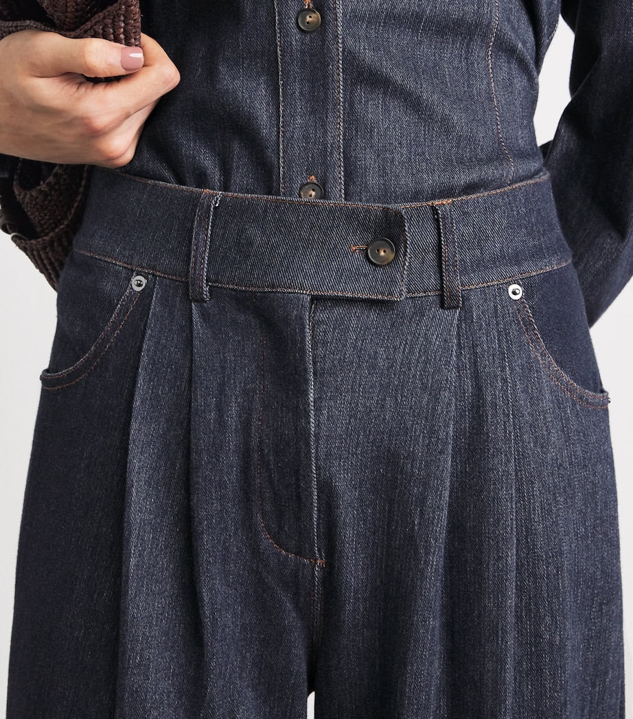 MM Womens Denim-Effect Wide-Leg Trousers Navy Image 3