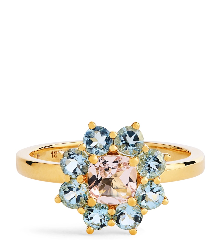Yellow Gold and Aquamarine Flower Ring YELLOW GOLD Image 1