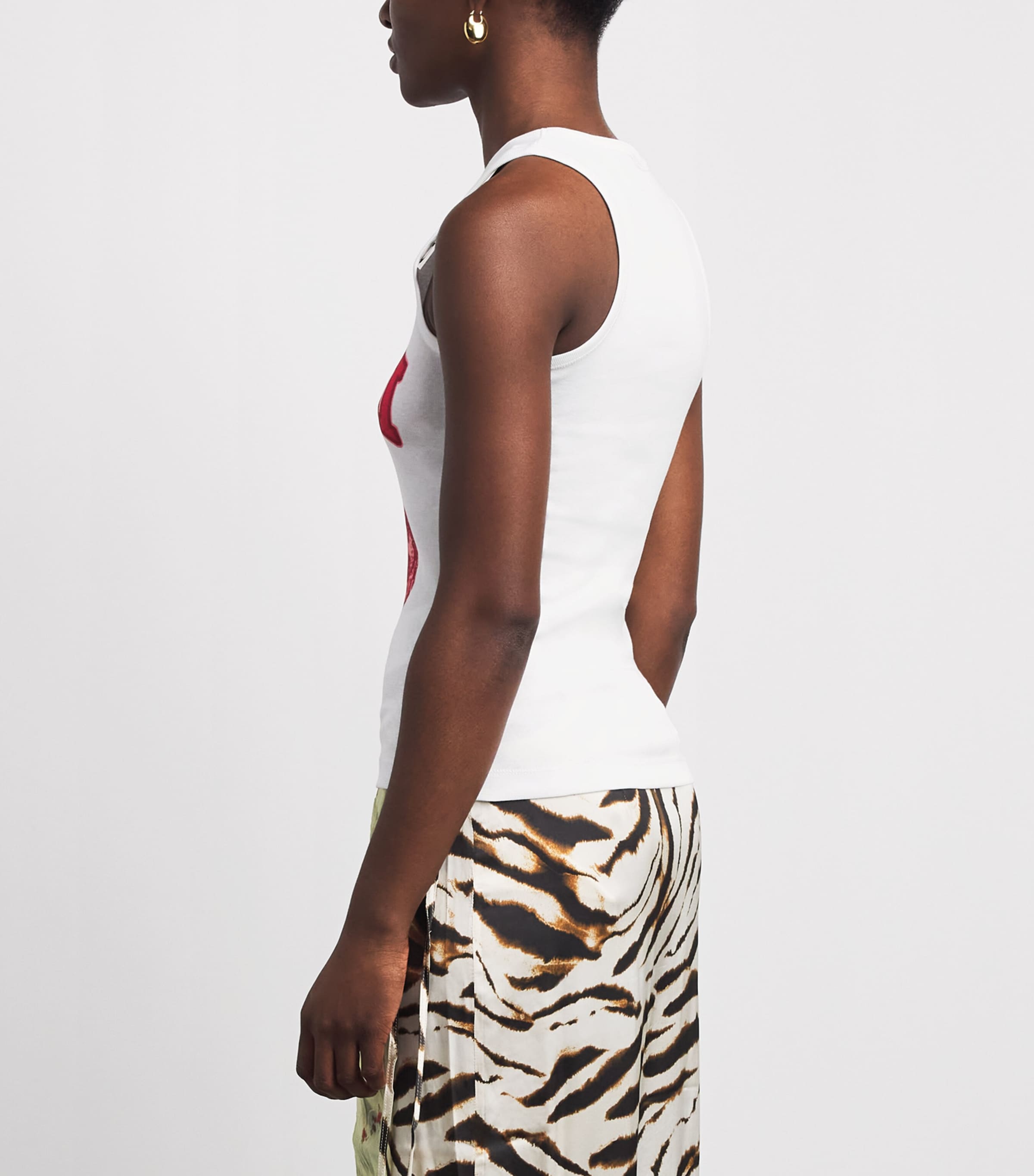GANNI Womens Organic Cotton Graphic Tank Top Bright White Image 5