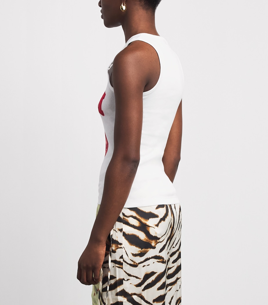 GANNI Womens Organic Cotton Graphic Tank Top Bright White Image 5