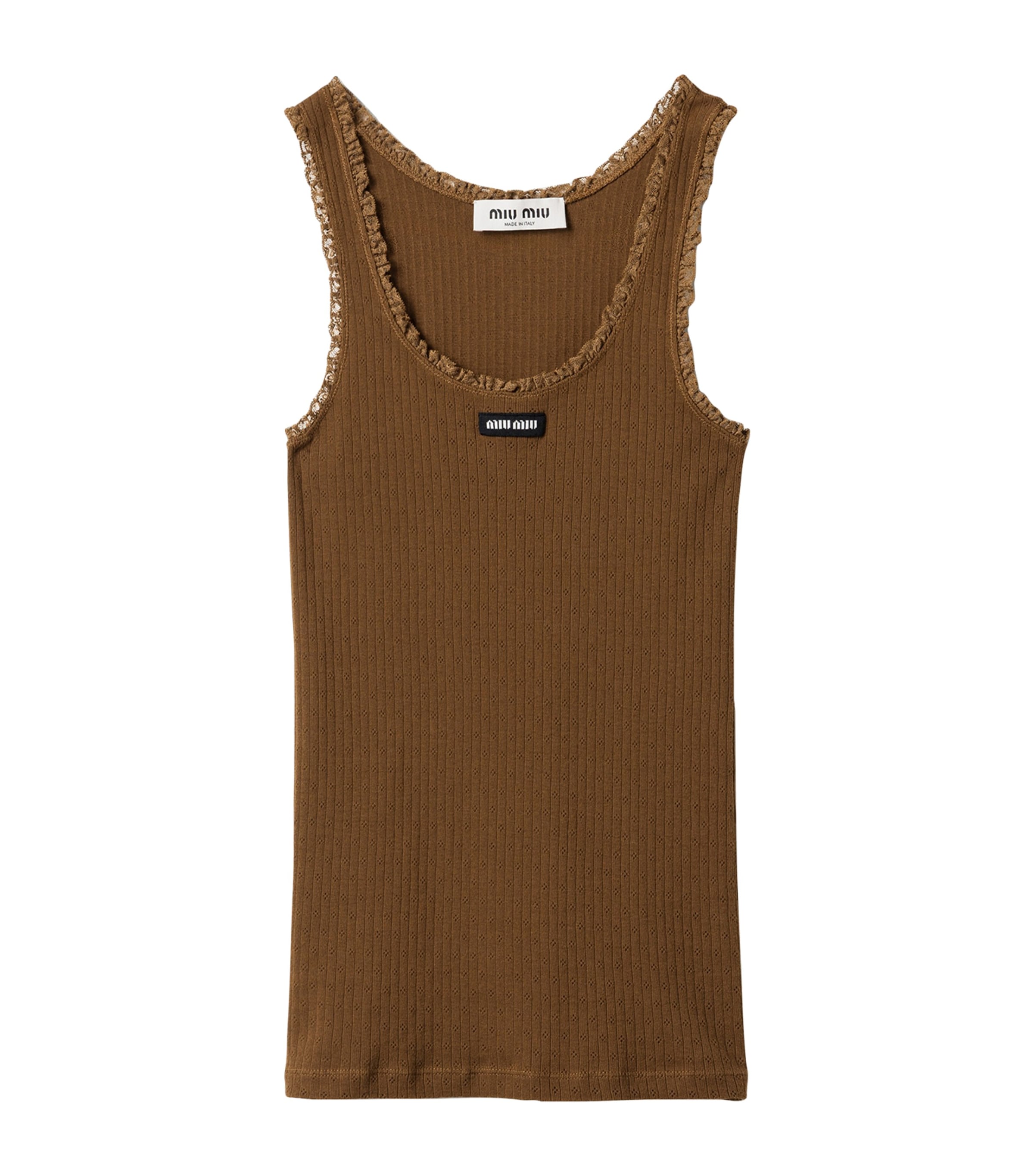 Miu Miu Womens Cotton Ribbed Logo Tank Top Image 1