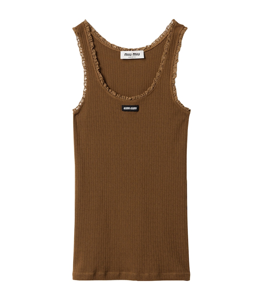 Miu Miu Womens Cotton Ribbed Logo Tank Top Image 1
