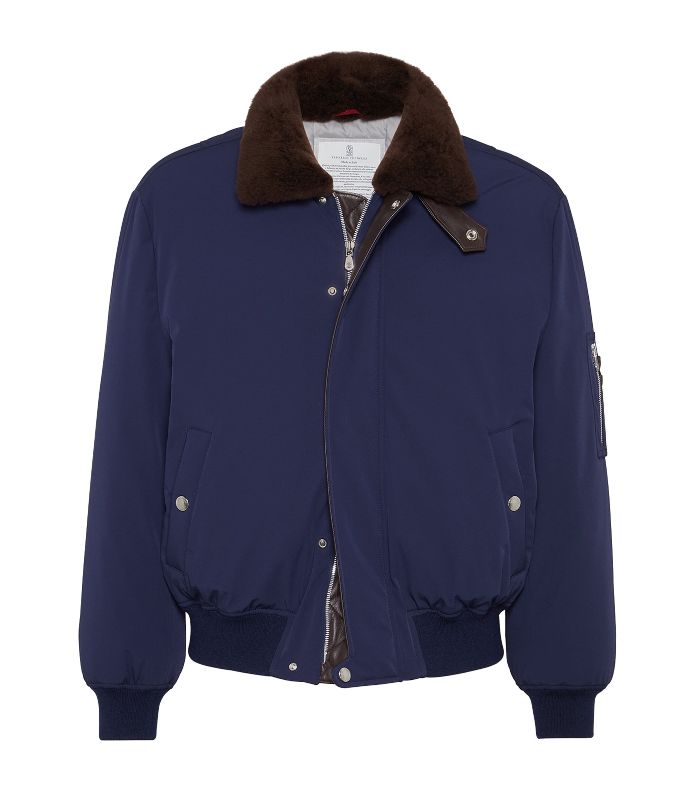 Brunello Cucinelli Down-filled Bomber Jacket In Blue