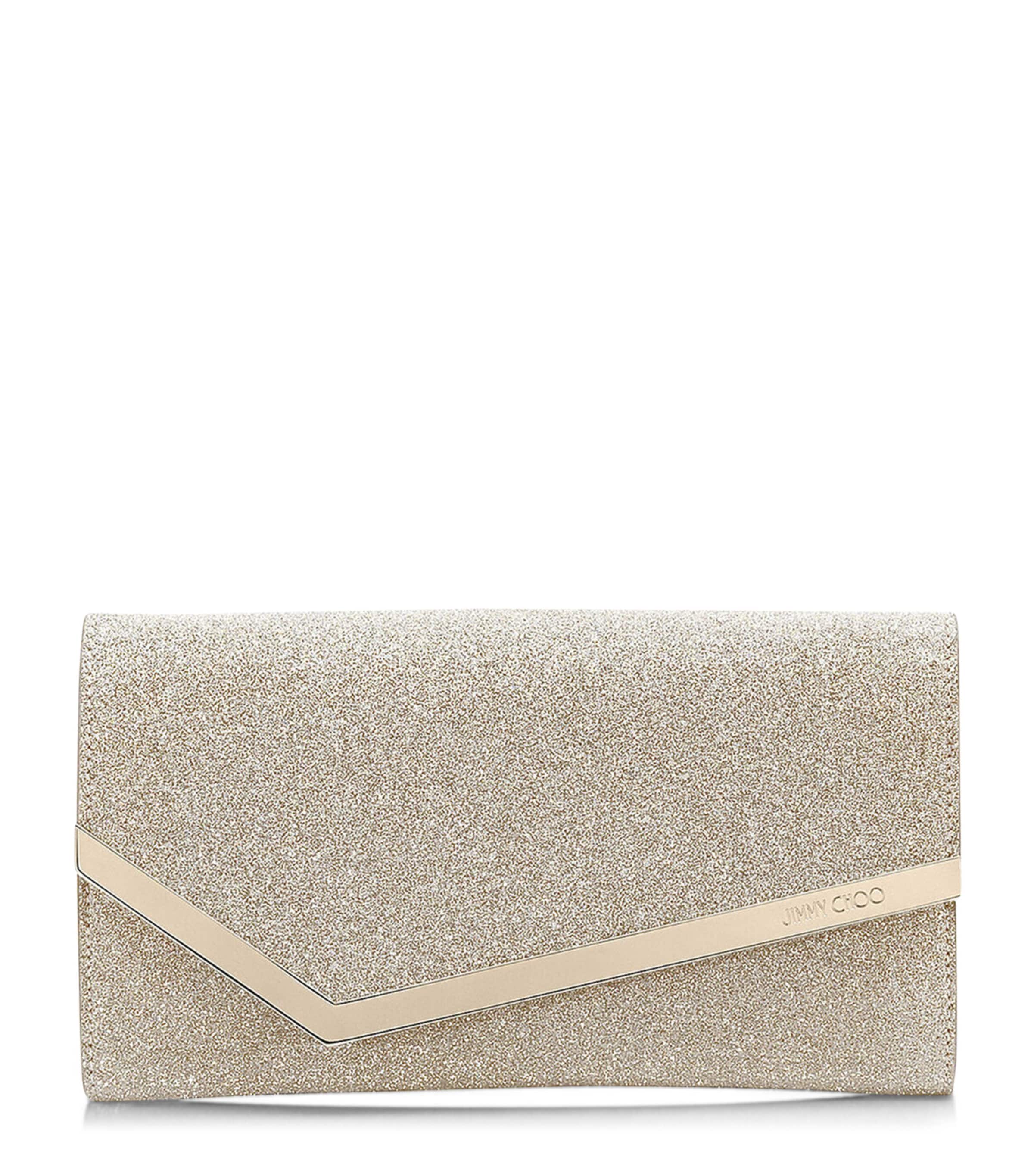 Jimmy Choo Emmie Glittered Leather Clutch In Silver