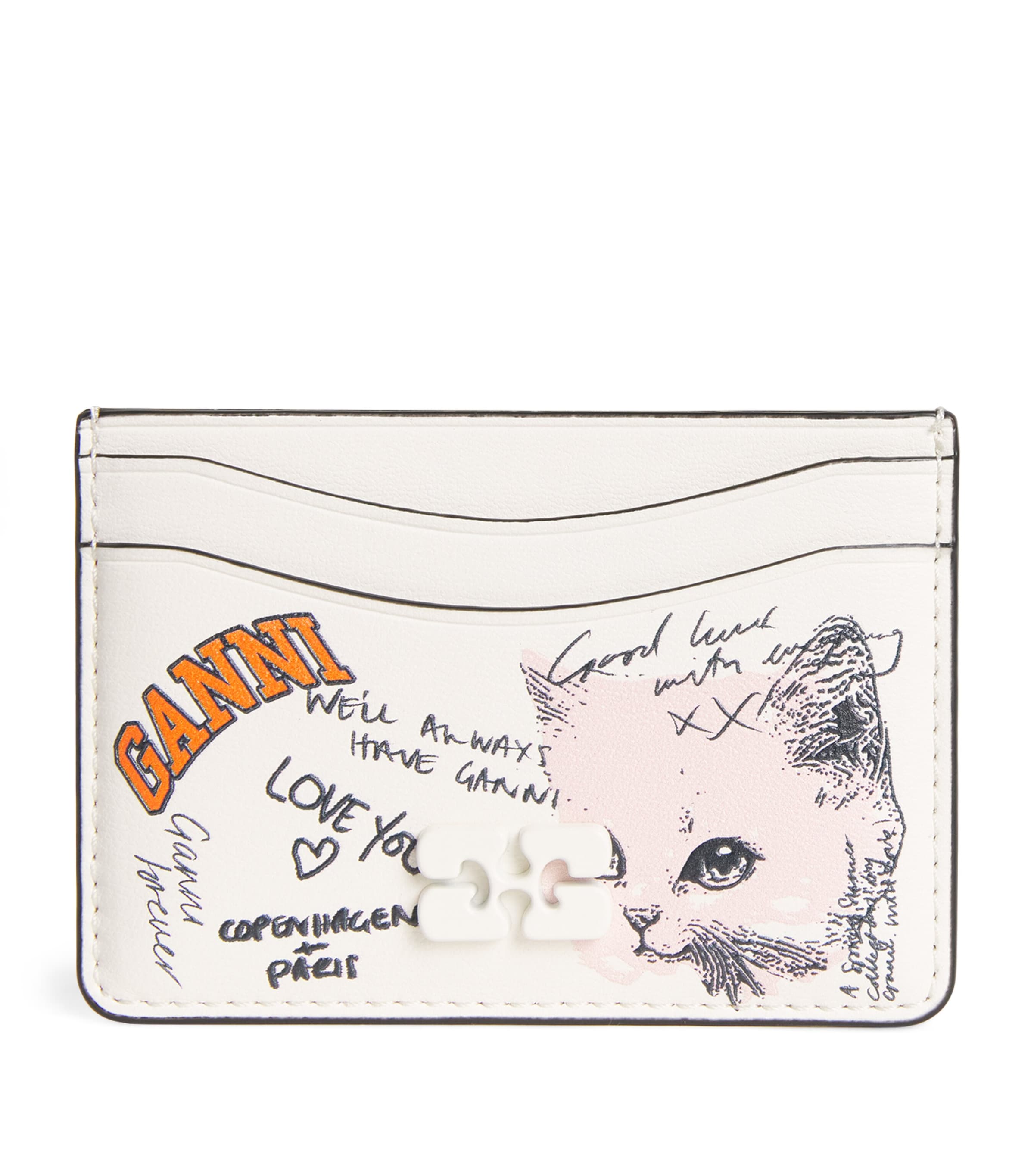 Ganni Printed Signature Card Holder In Black