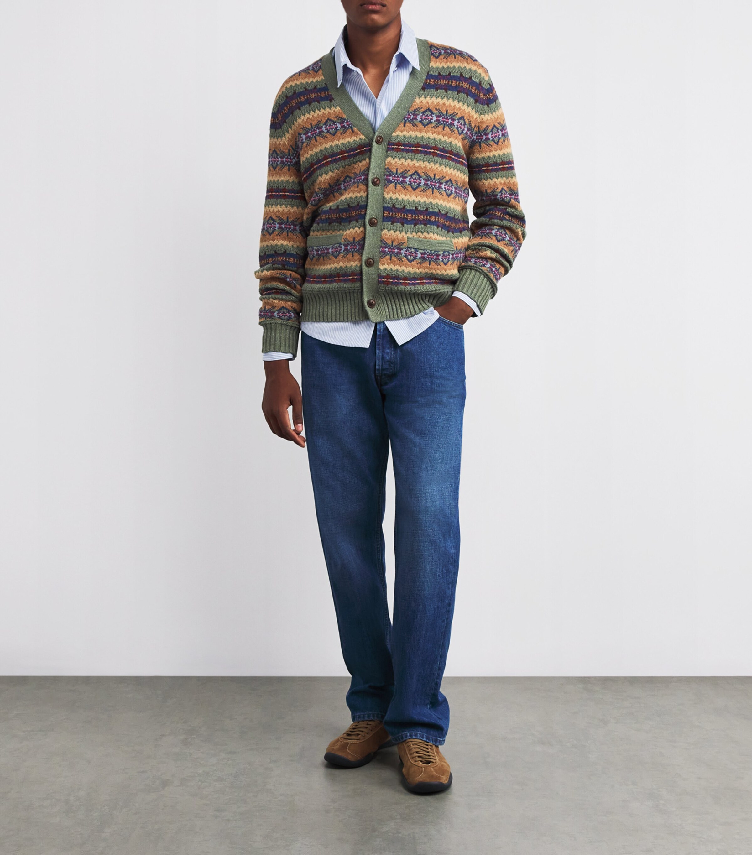 Polo Ralph Lauren Mens Cotton-Wool-Linen Jacquard Cardigan Green Image 2