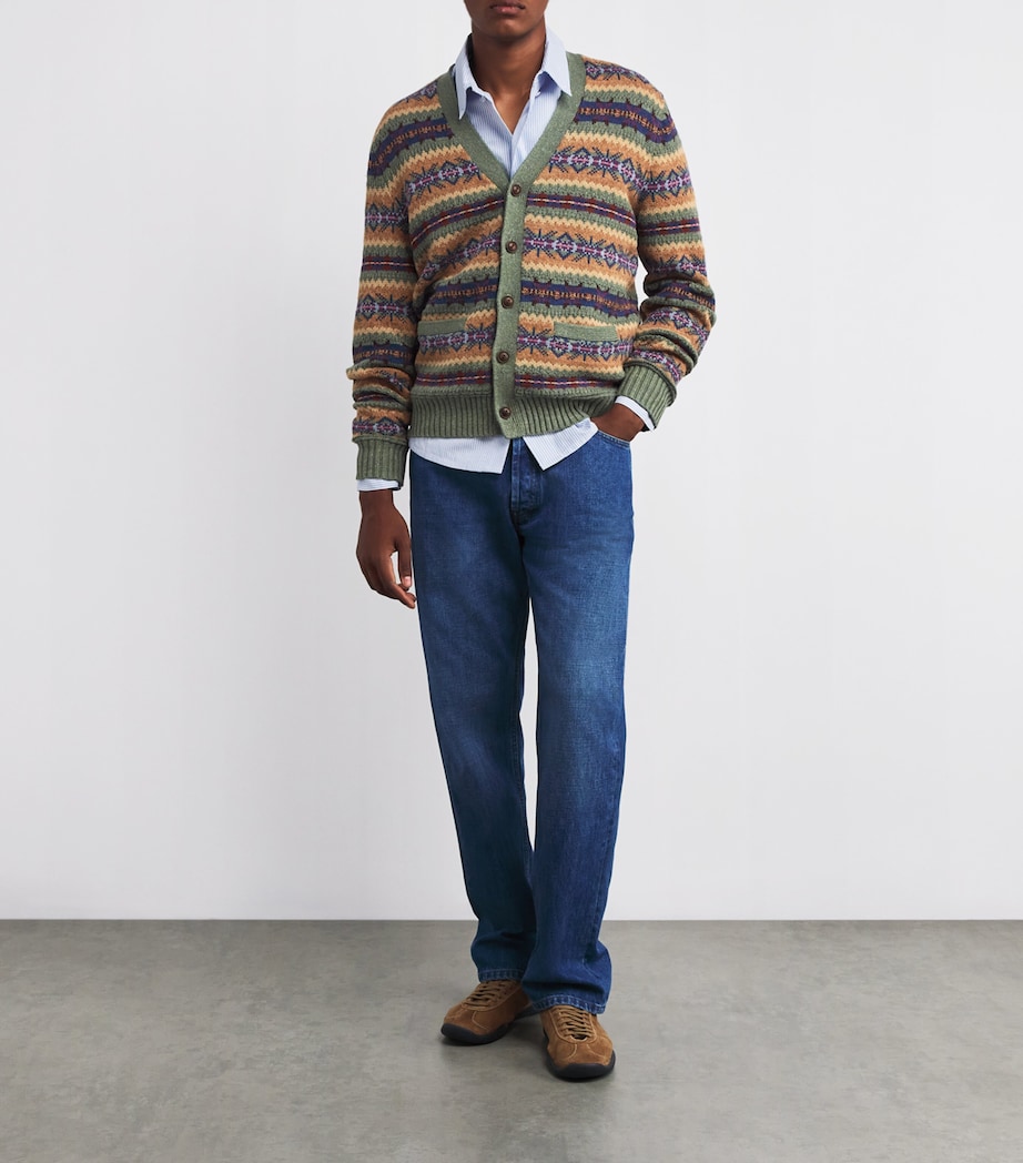 Polo Ralph Lauren Mens Cotton-Wool-Linen Jacquard Cardigan Green Image 2