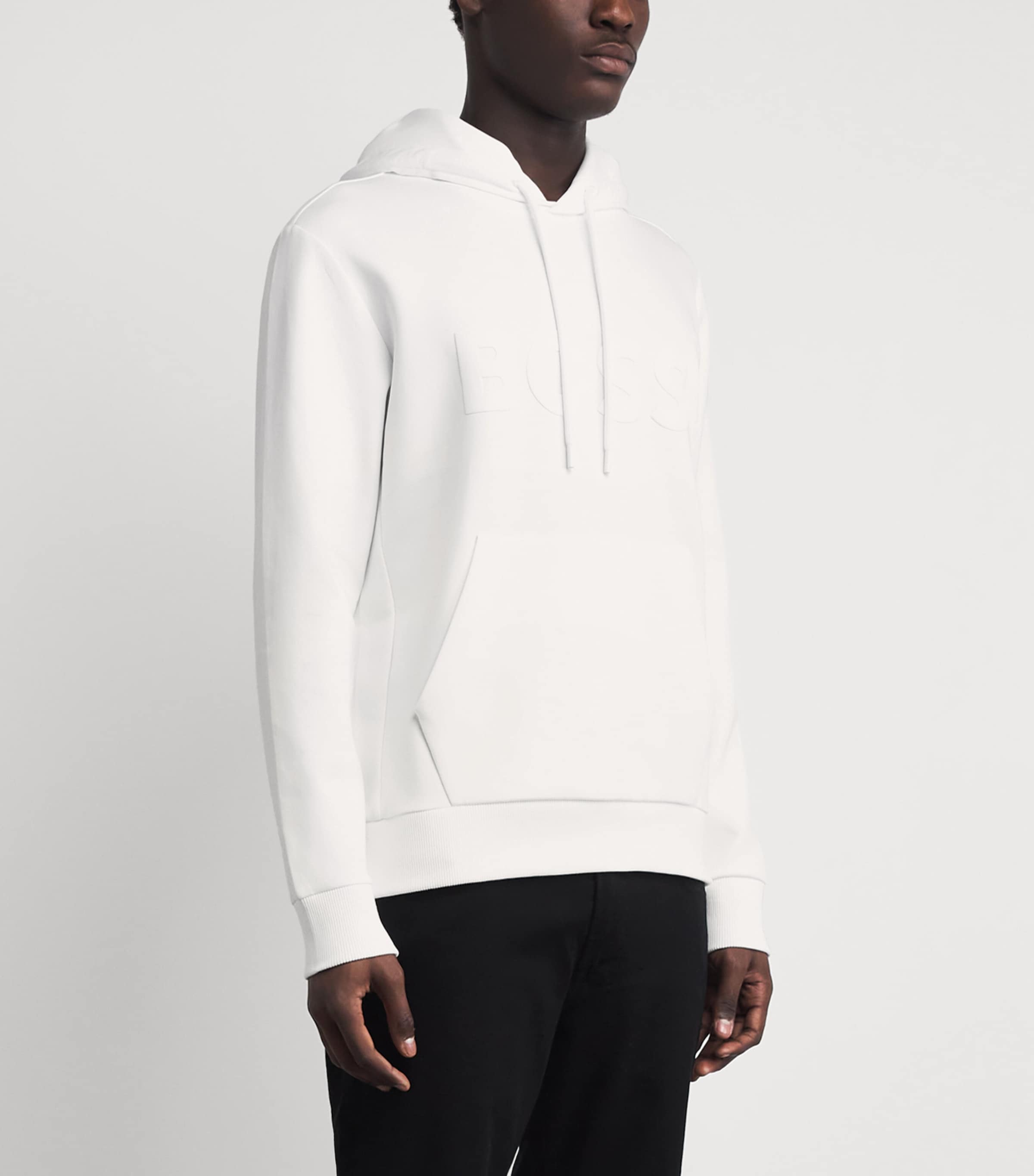 BOSS Mens Stretch-Cotton Logo Hoodie White Image 4