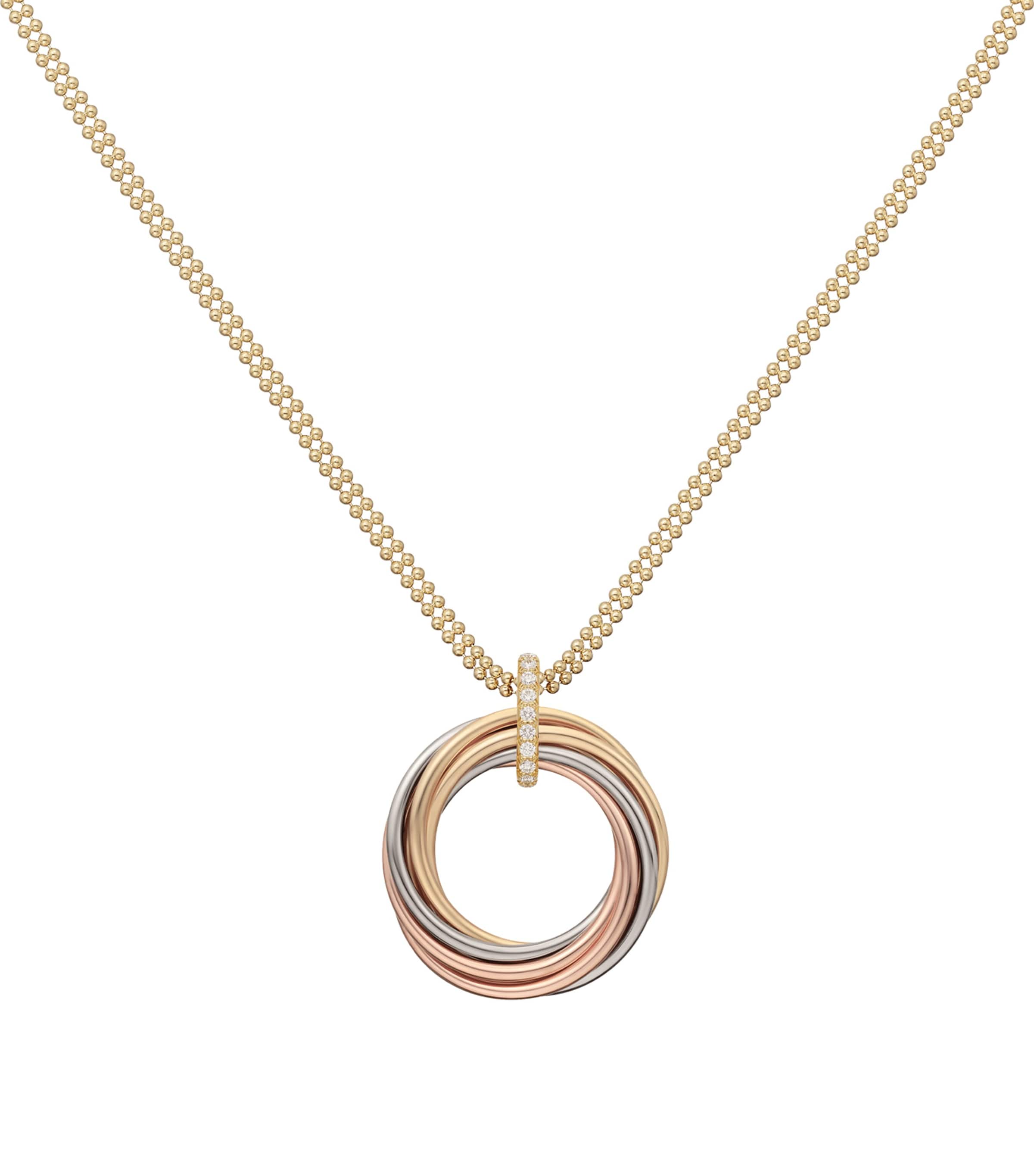 Mixed Gold and Diamond Trinity Necklace YELLOW GOLD Image 3