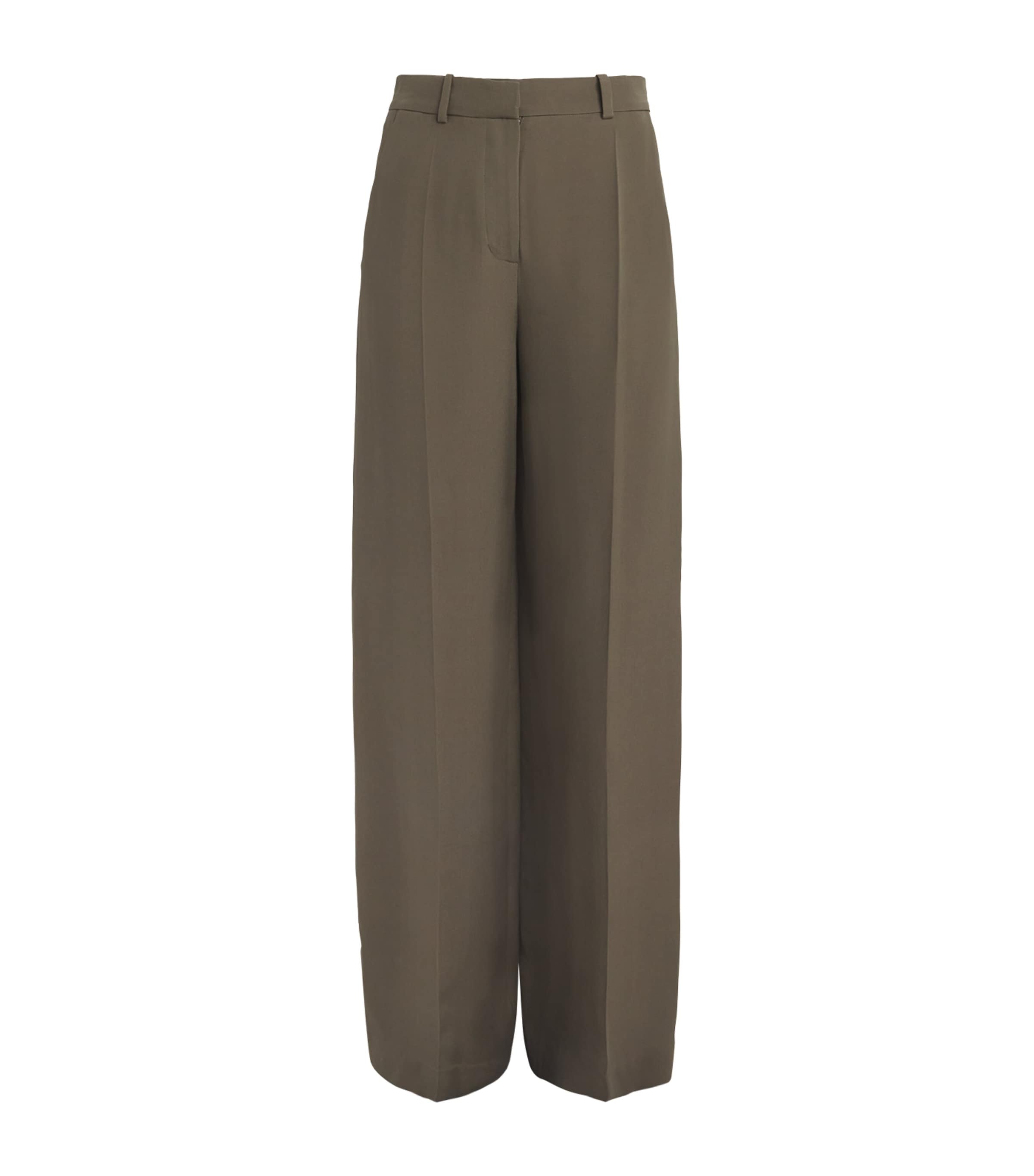 Shop Joseph Silk Crepe Alana Wide-leg Trousers In Brown