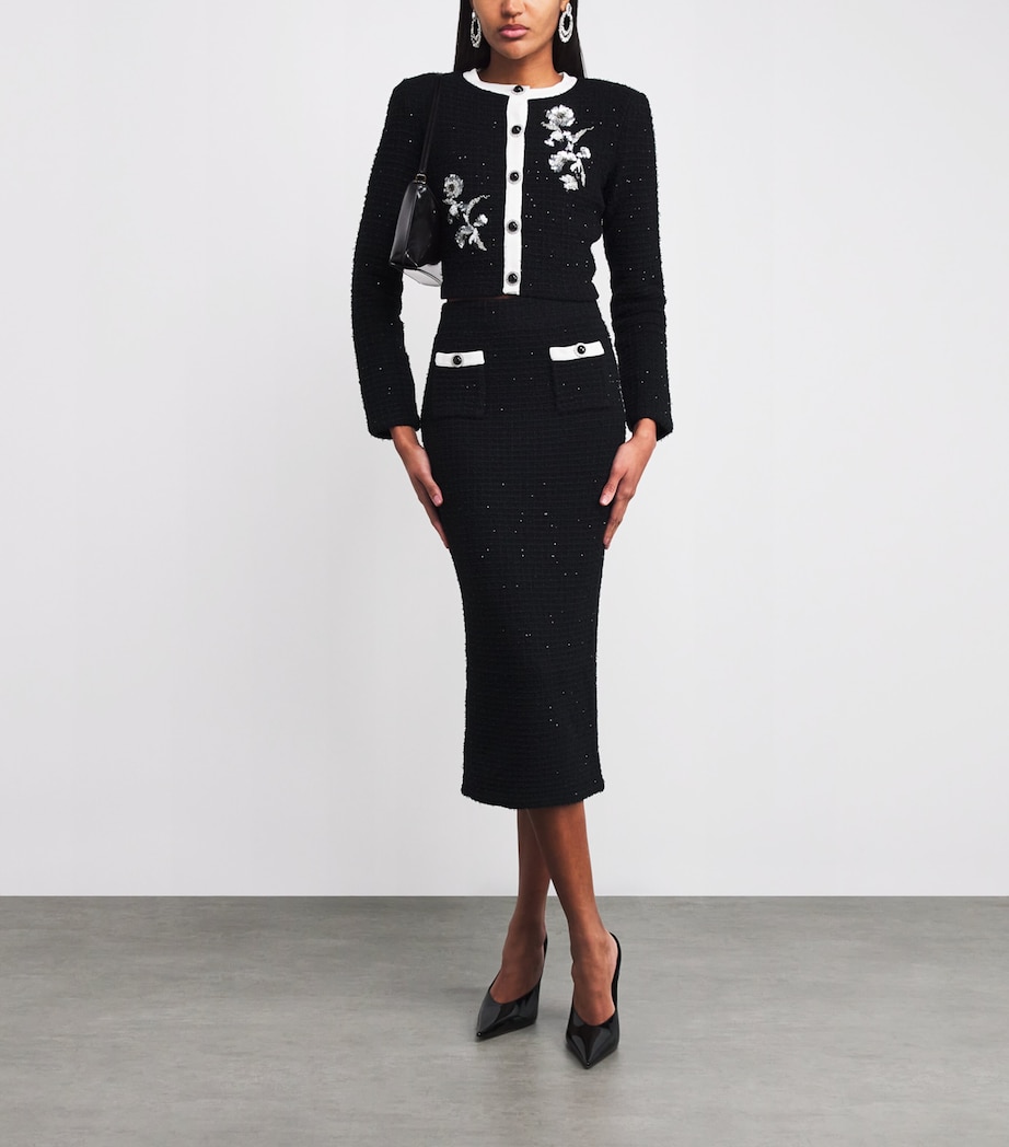Textured-Knit Embellished Floral Jacket BLACK Image 2