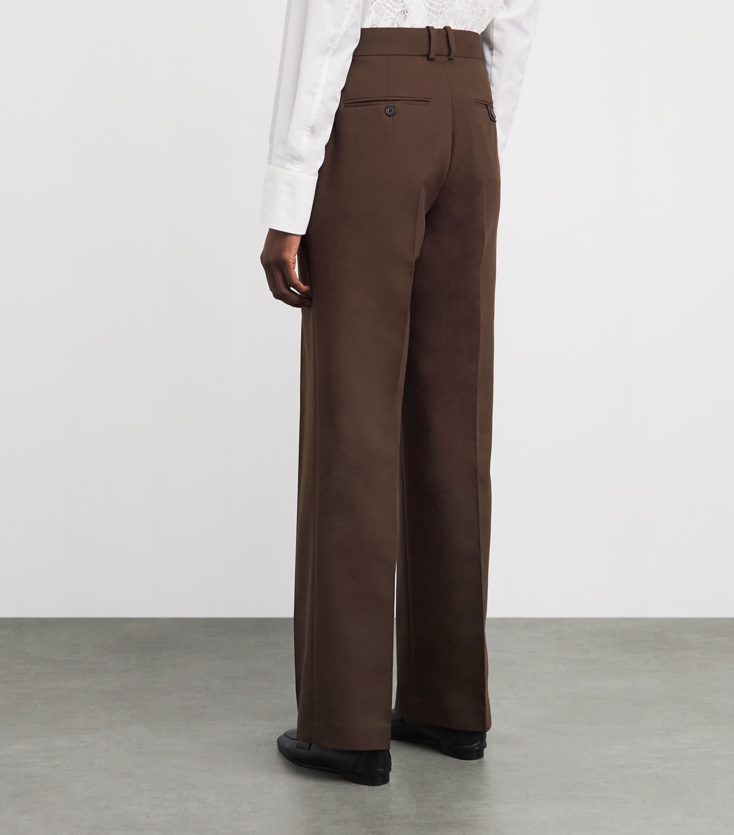 Polo Ralph Lauren Womens Cotton-Wool Straight-Leg Trousers Dark Beech Image 5
