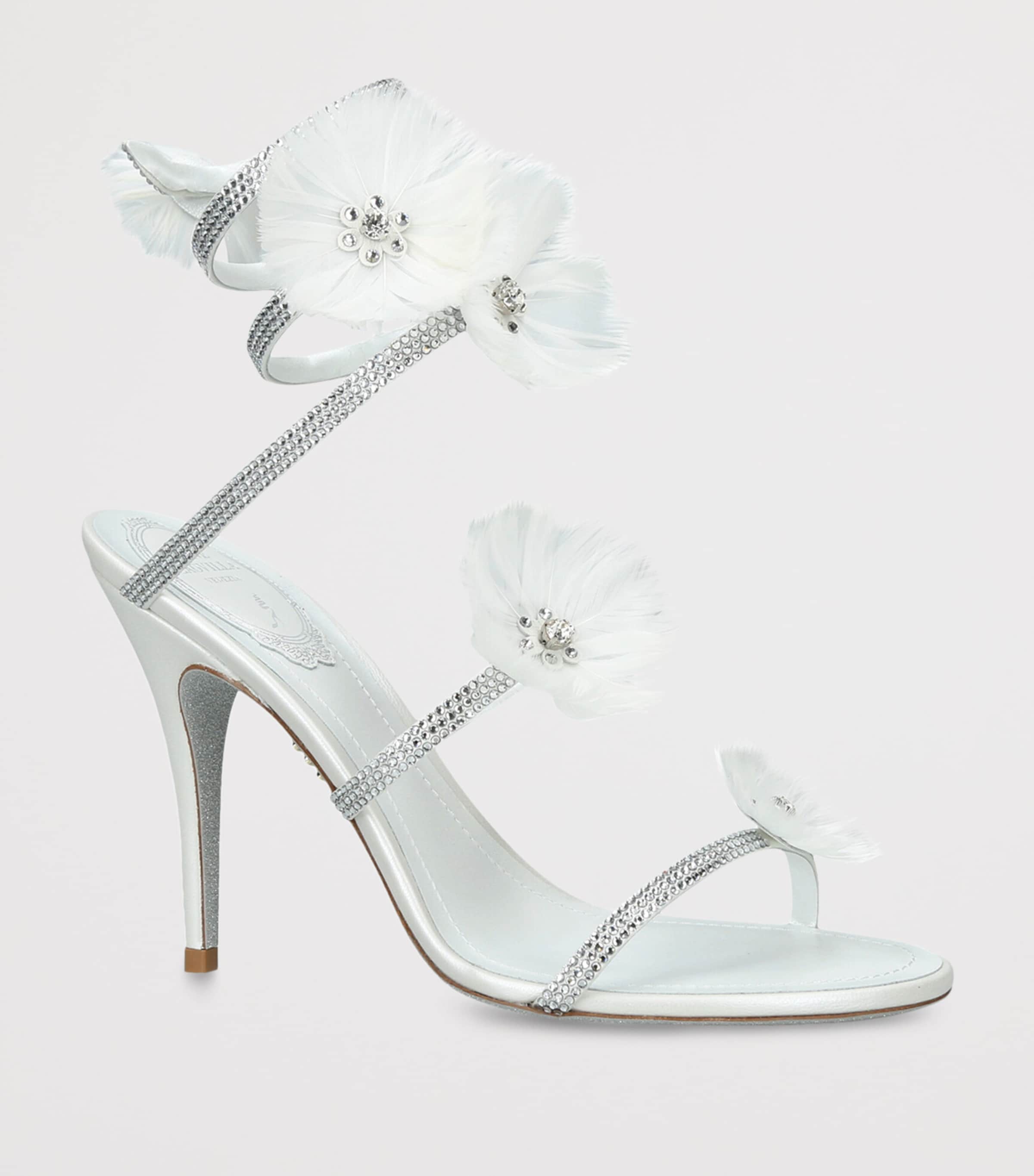 René Caovilla Embellished Flower Wrap Heeled Sandals 105 White Image 3