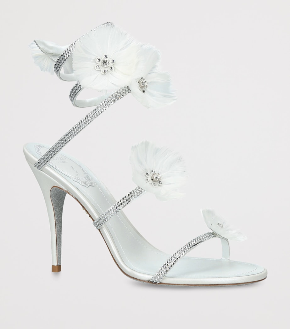 René Caovilla Embellished Flower Wrap Heeled Sandals 105 White Image 3