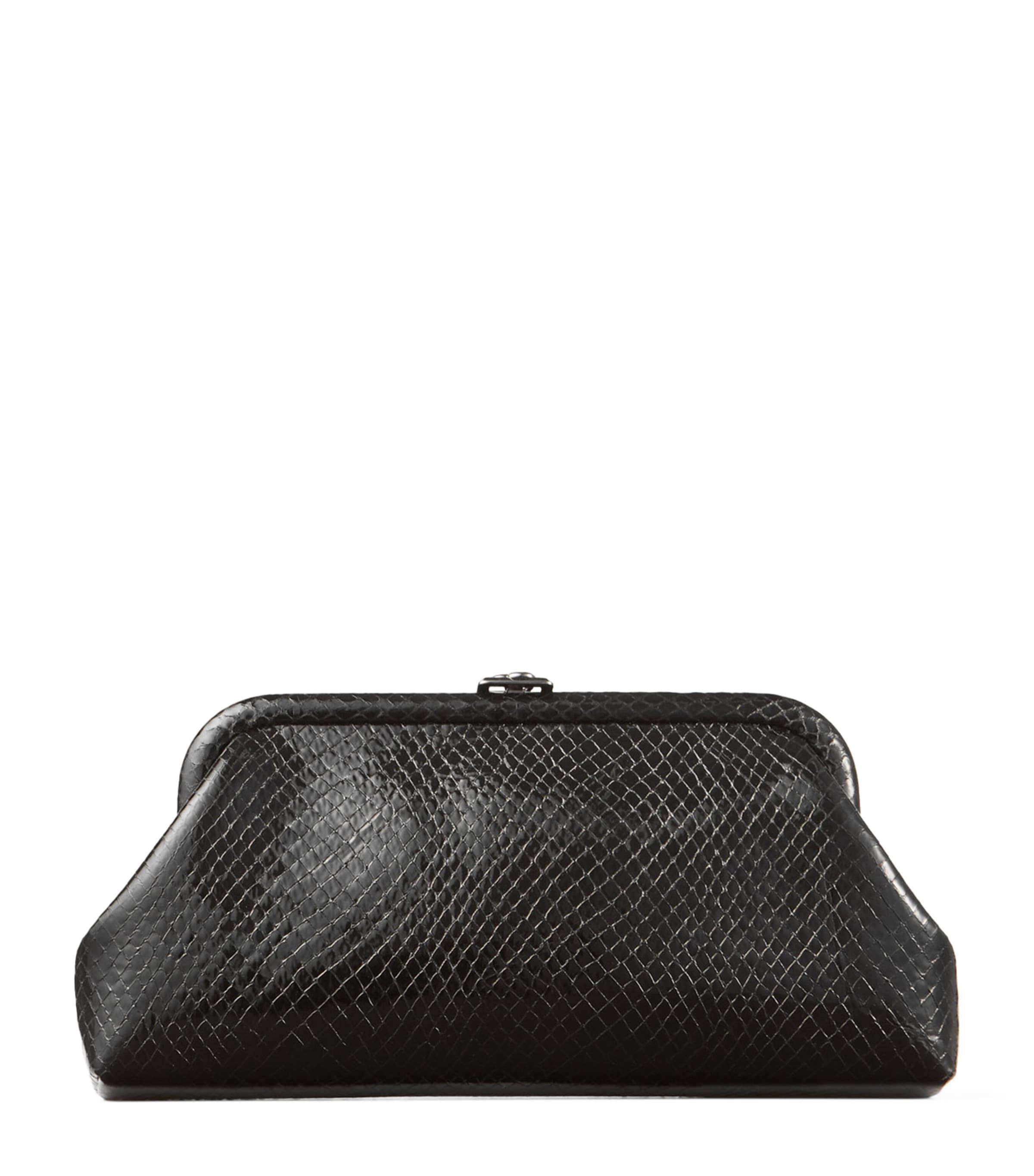 Jimmy Choo Skylar Snake-embossed Leather Clutch Bag In Black