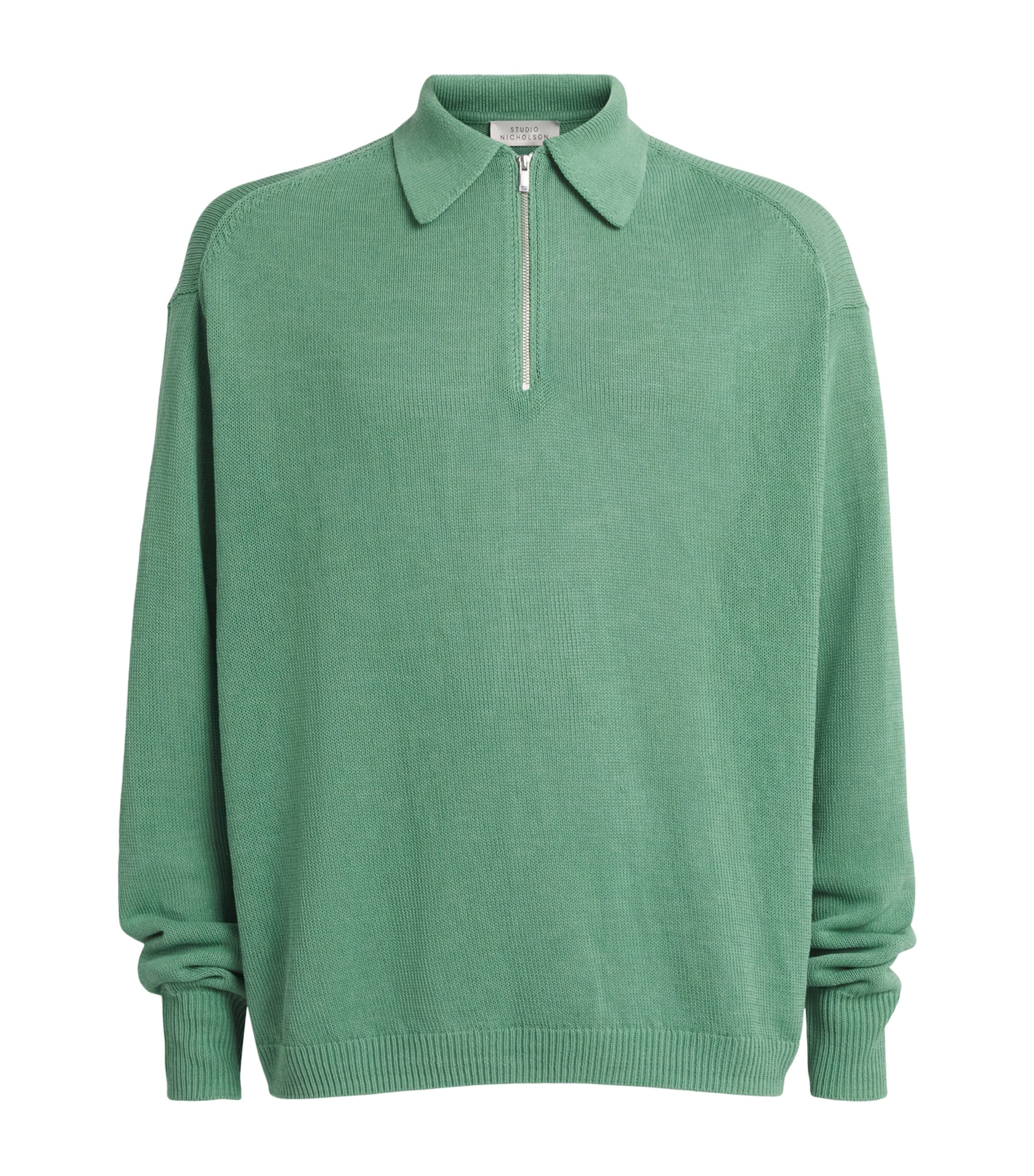 Studio Nicholson Mens Heddy Zip-Up Polo Sweater Apple Image 1