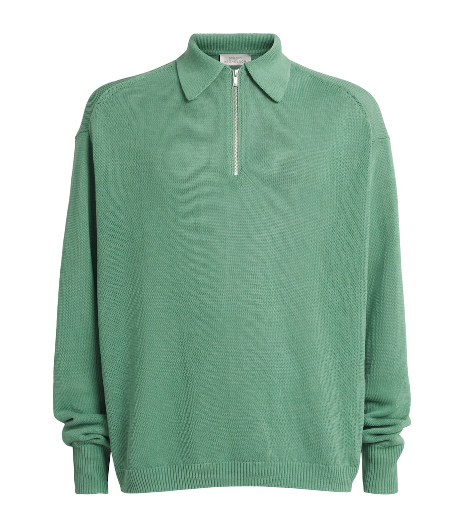 Studio Nicholson Mens Heddy Zip-Up Polo Sweater Apple Image 1