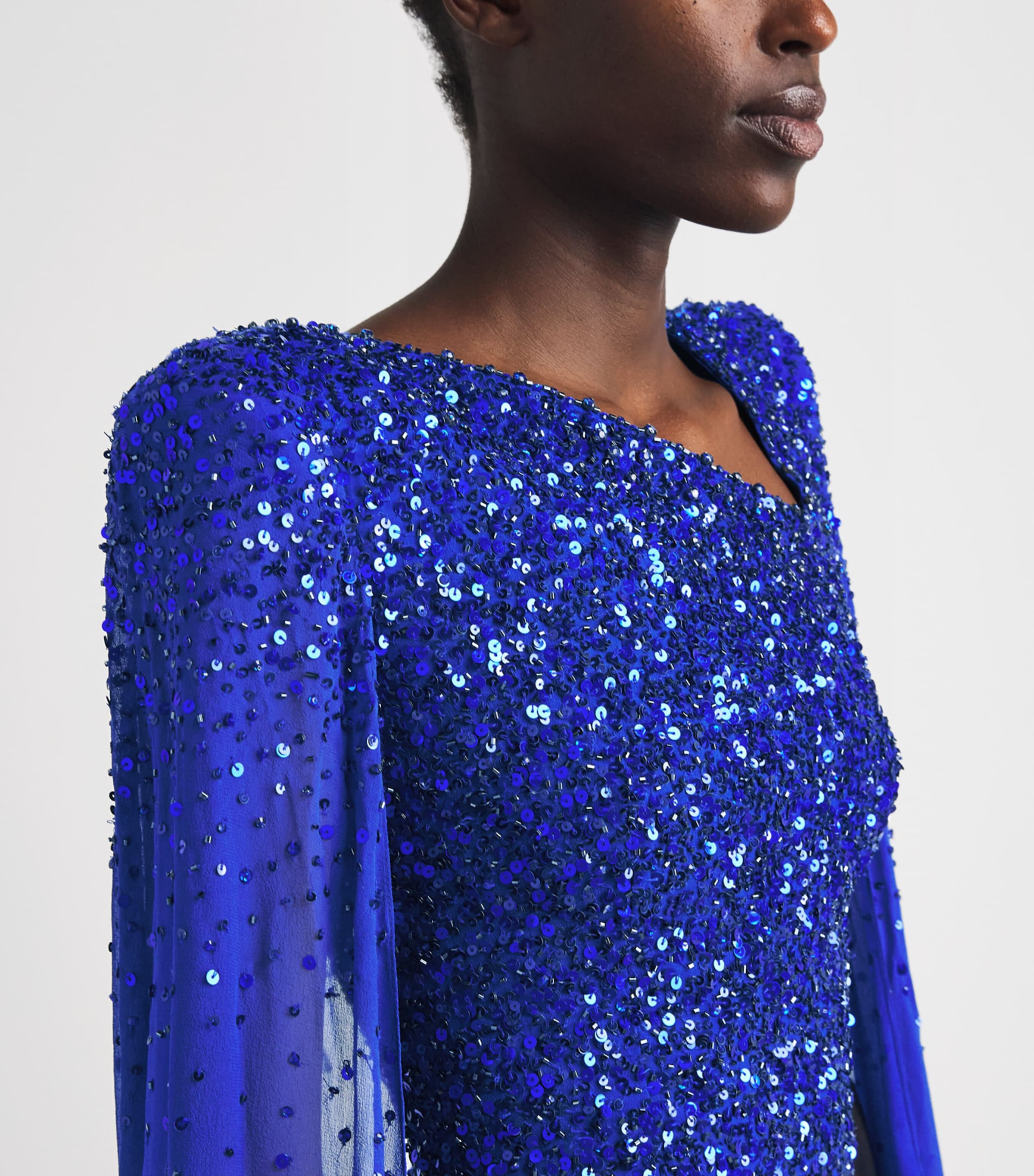 Jenny Packham Womens Sequin Cape Twilight Gown Cobalt Blue Image 3
