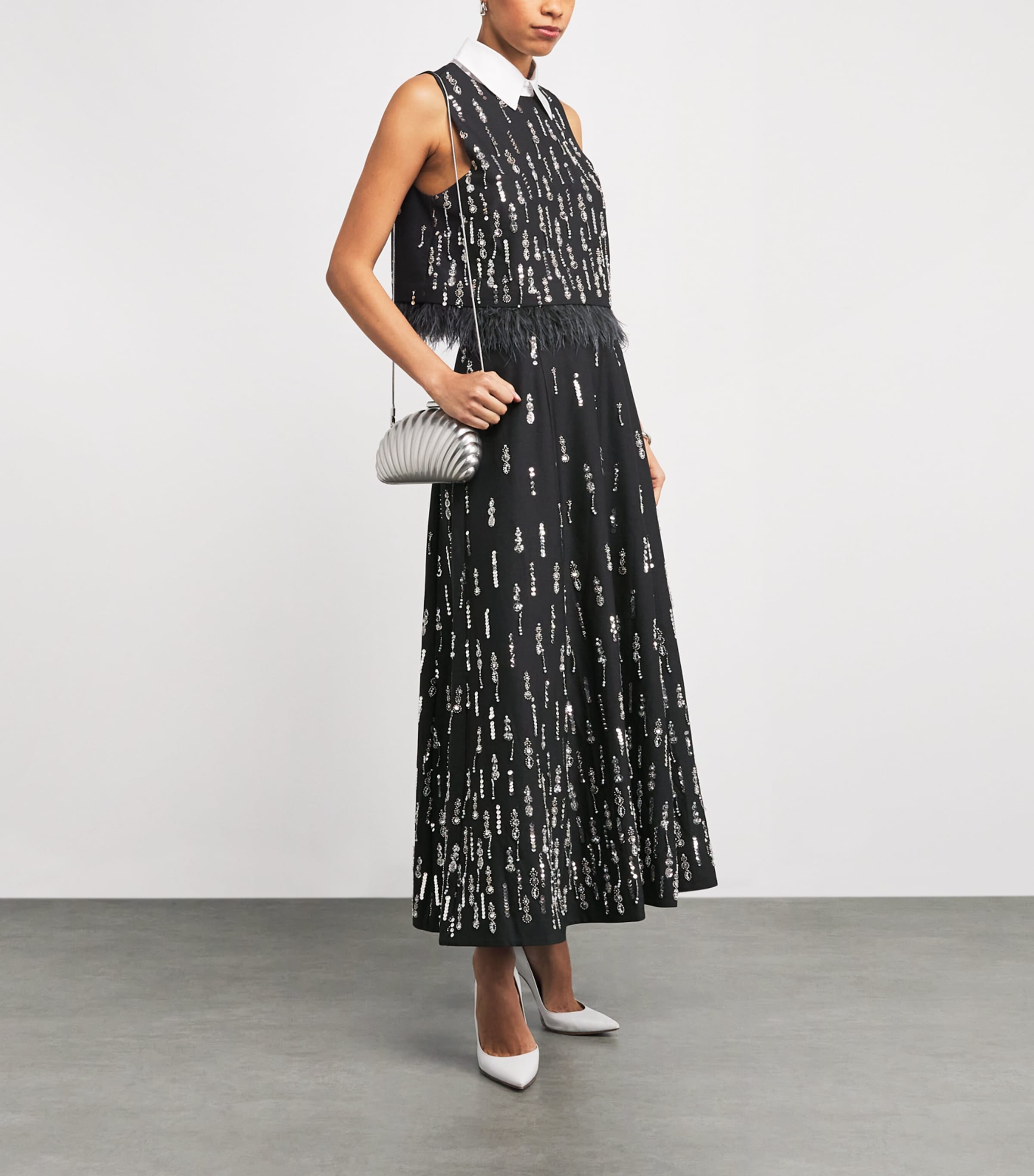 Feather-Sequin Seline Tailored Top CHARCOAL MULTI Image 2