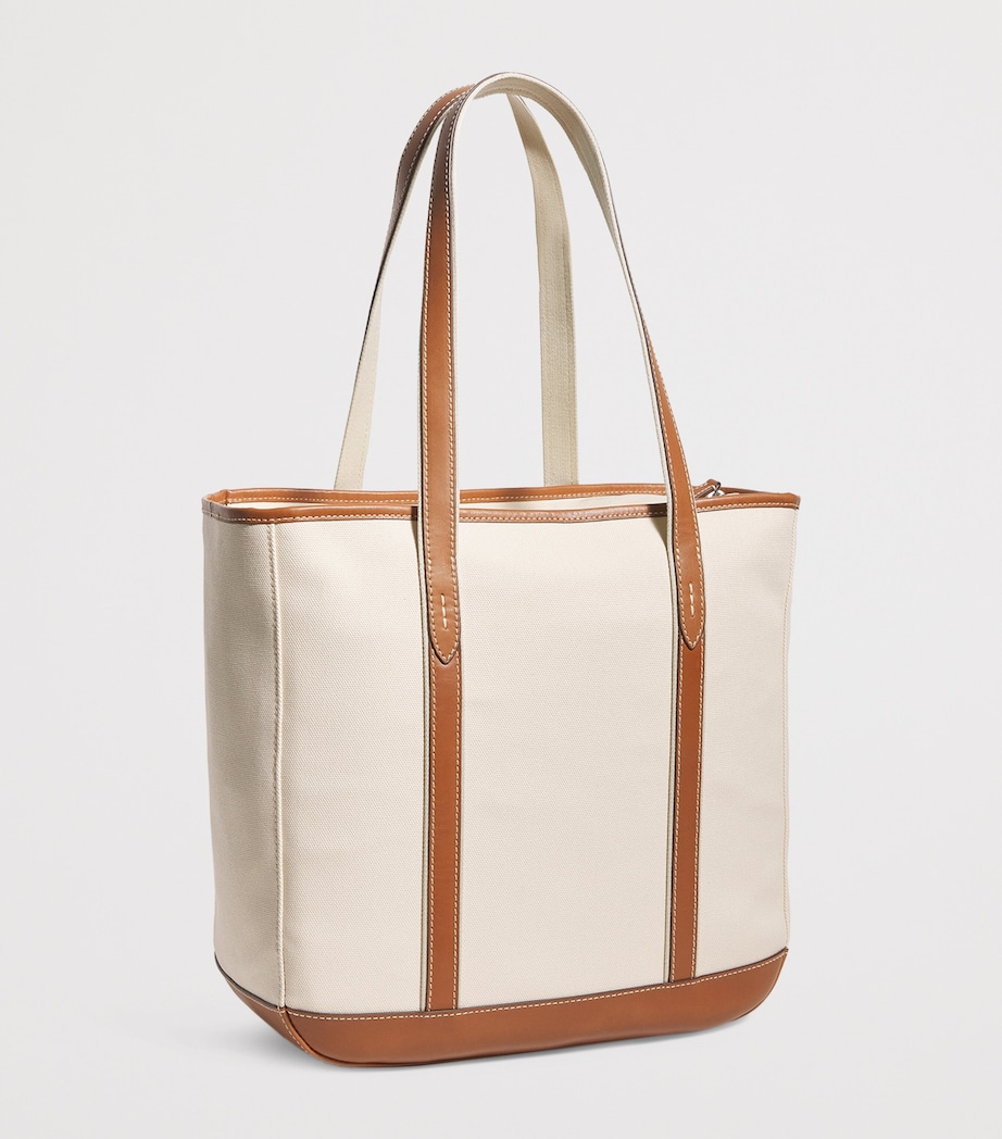Medium Canvas Polo Pony Tote Bag ECRU/CUOIO Image 3