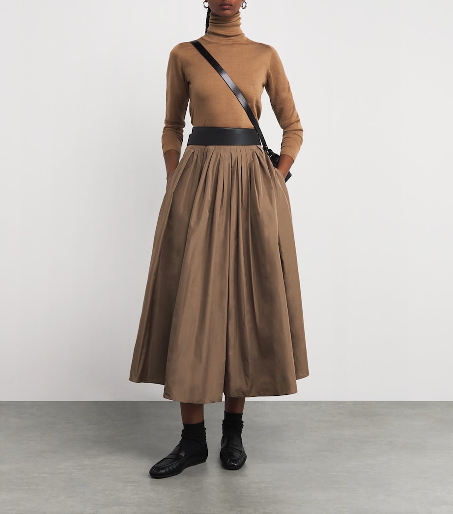 Taffeta Water-Repellent Pleated Maxi Skirt CAMEL Image 2